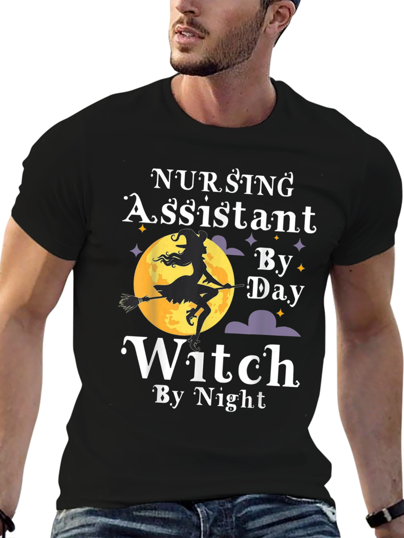 Black Nursing Assistant Witch By Day Halloween T-Shirt view 6