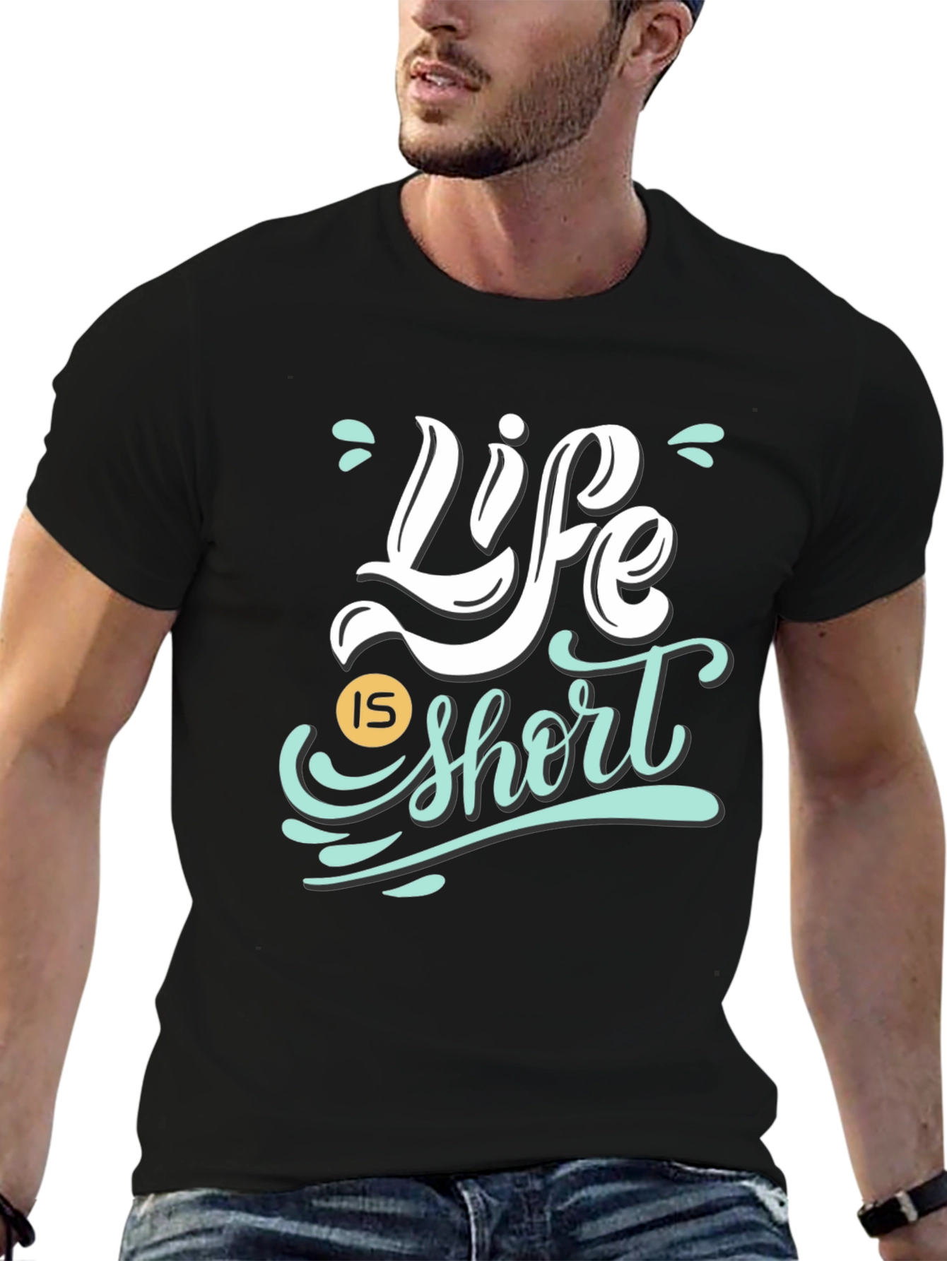Black Life Is Short Graphic Tee - Black Cotton Shirt view 6