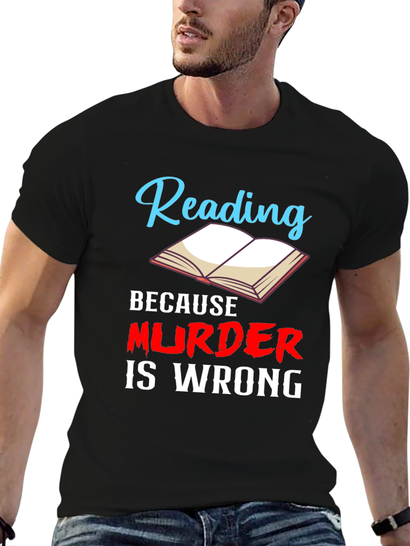 Black Reading Because Murder is Wrong Graphic Tee view 6