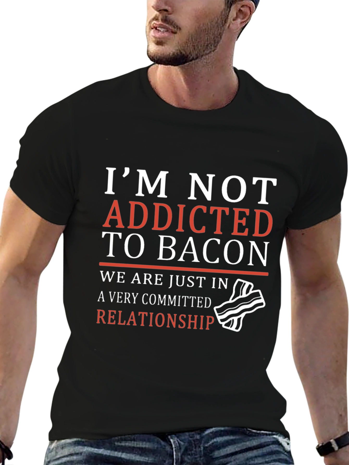 Black Funny Bacon Relationship T-Shirt view 6