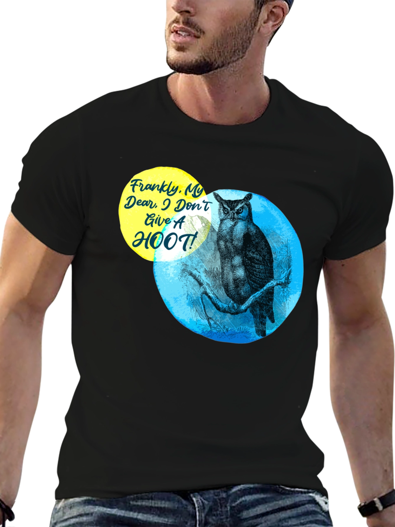 Black Funny Owl T-Shirt - Frankly, My Dear, I Don't Give a Hoot! view 6
