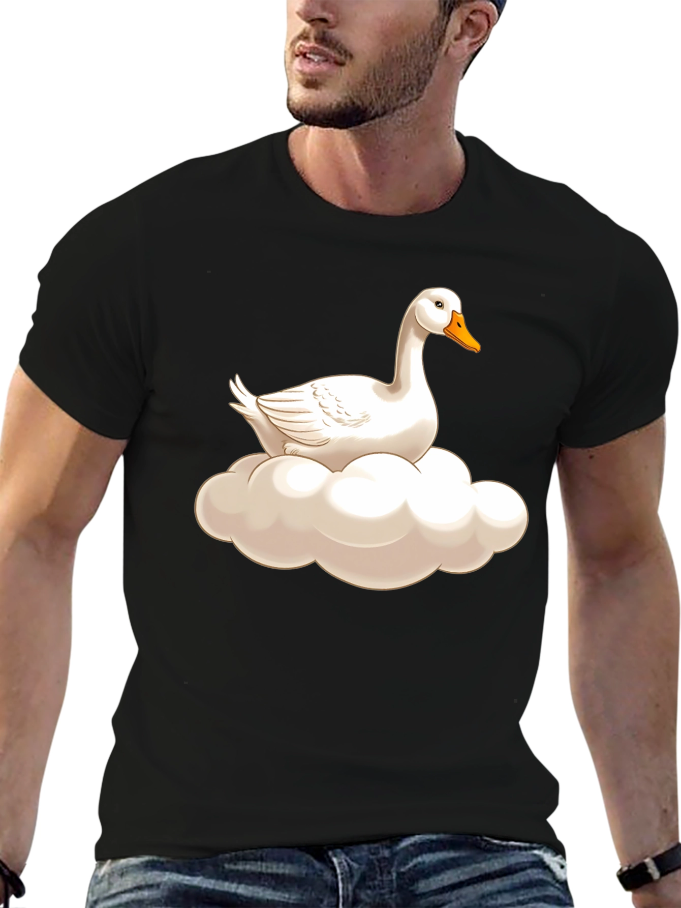 Black Goose on Cloud Graphic Tee - Black Cotton T-Shirt view 6