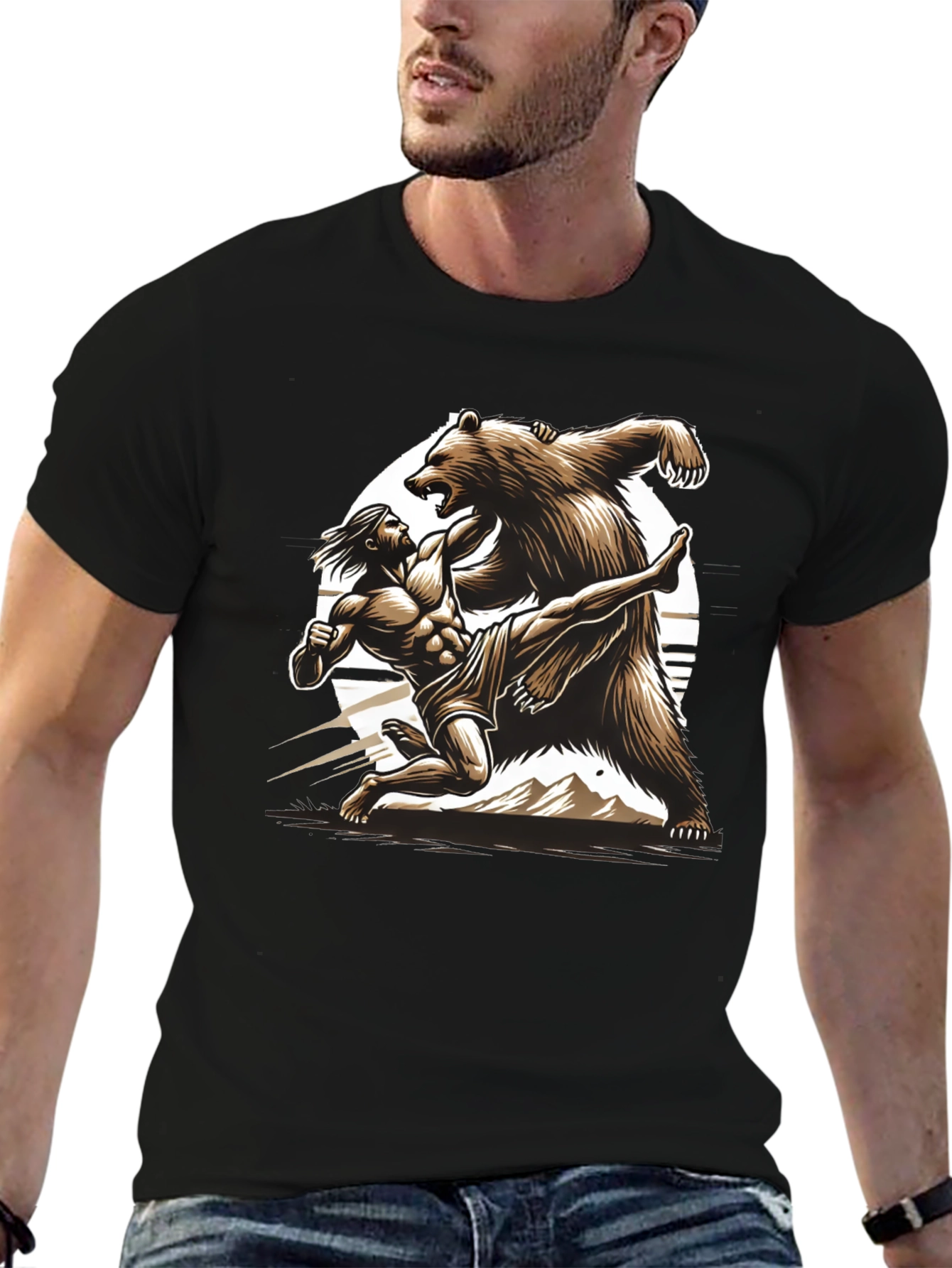 Black Man Vs Bear Graphic T-Shirt view 6