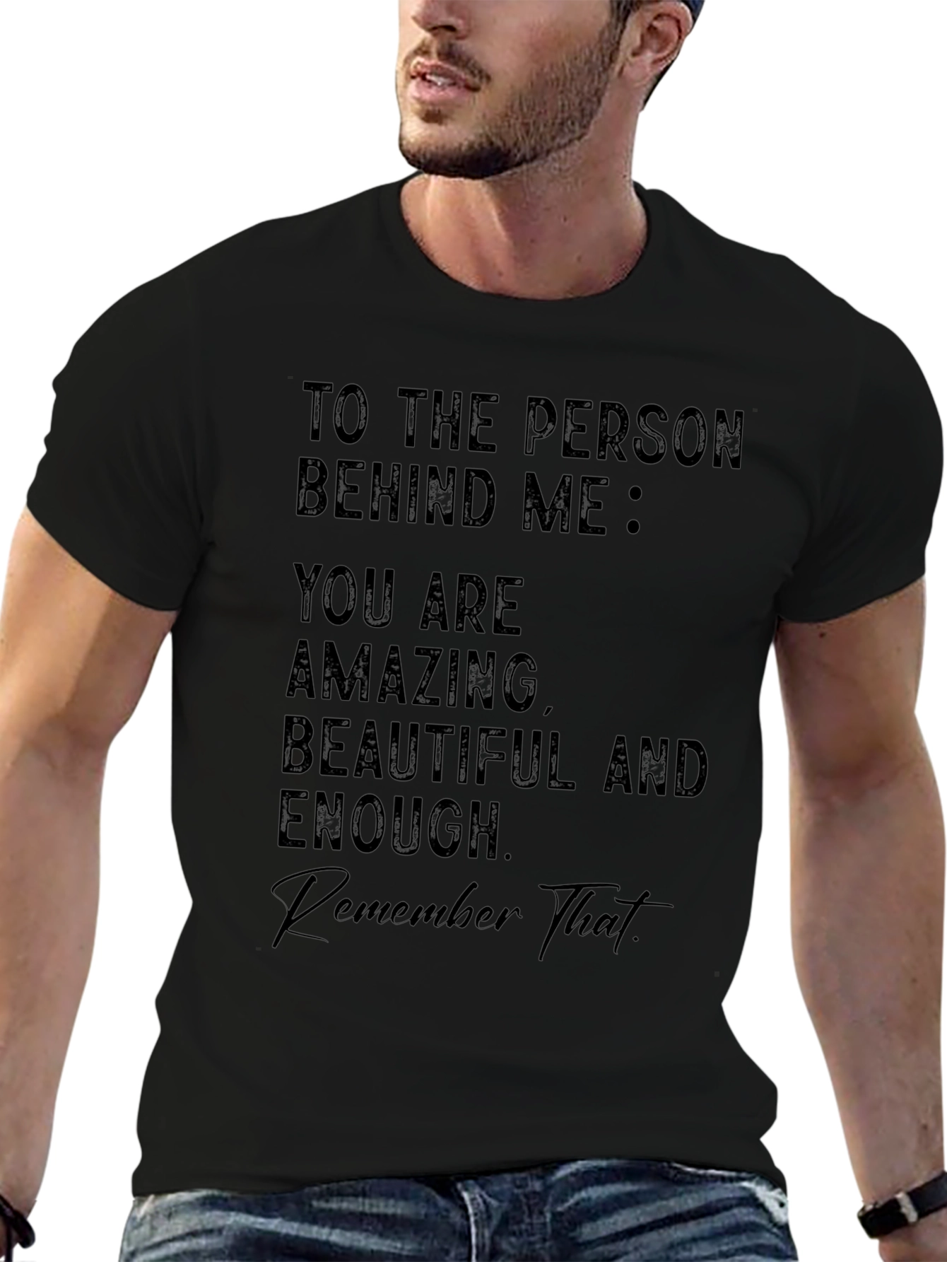 Black Inspirational Graphic Tee - Amazing, Beautiful, Enough view 6