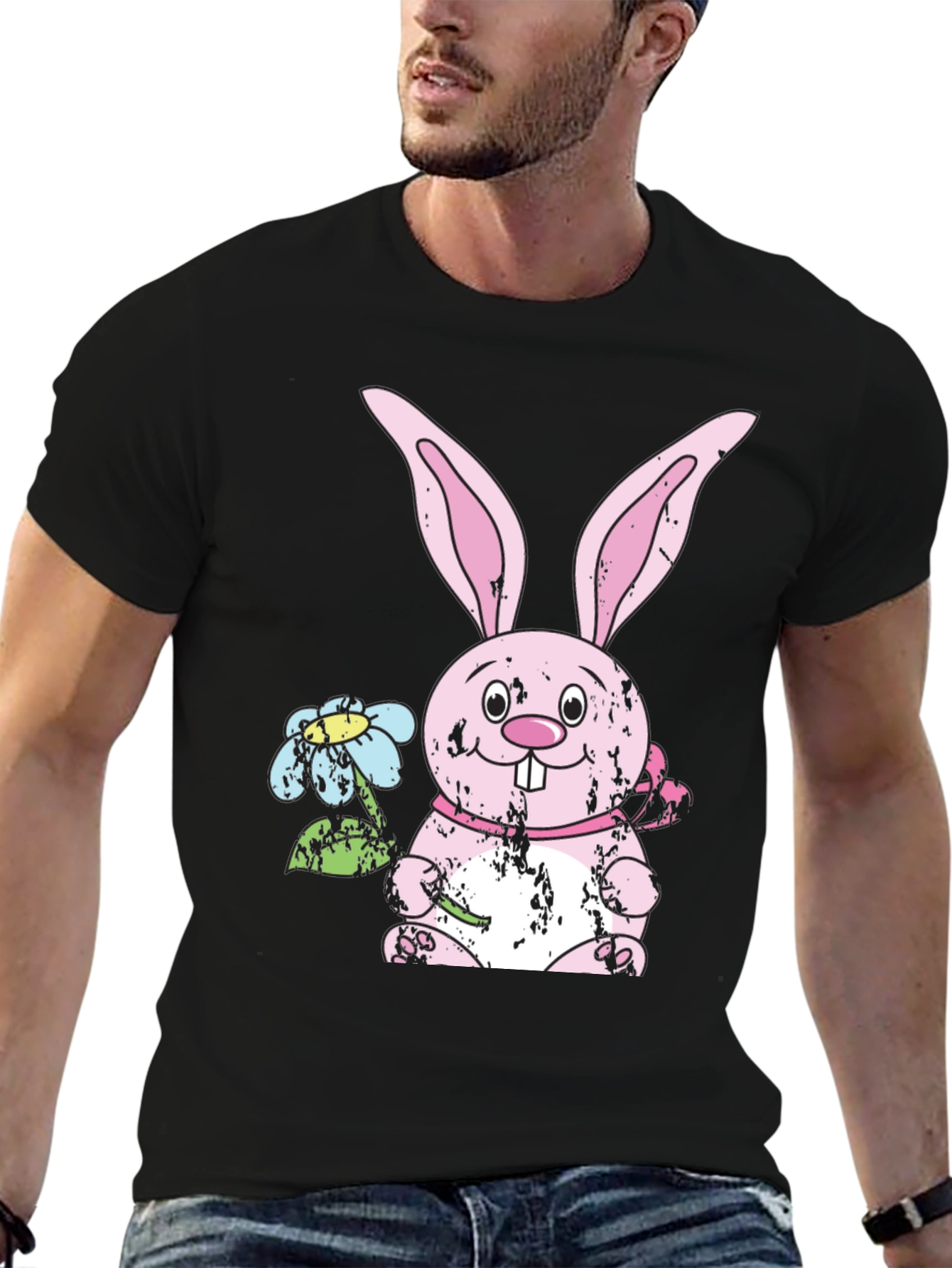 Camiseta Negra con Diseño de Conejo de Pascua