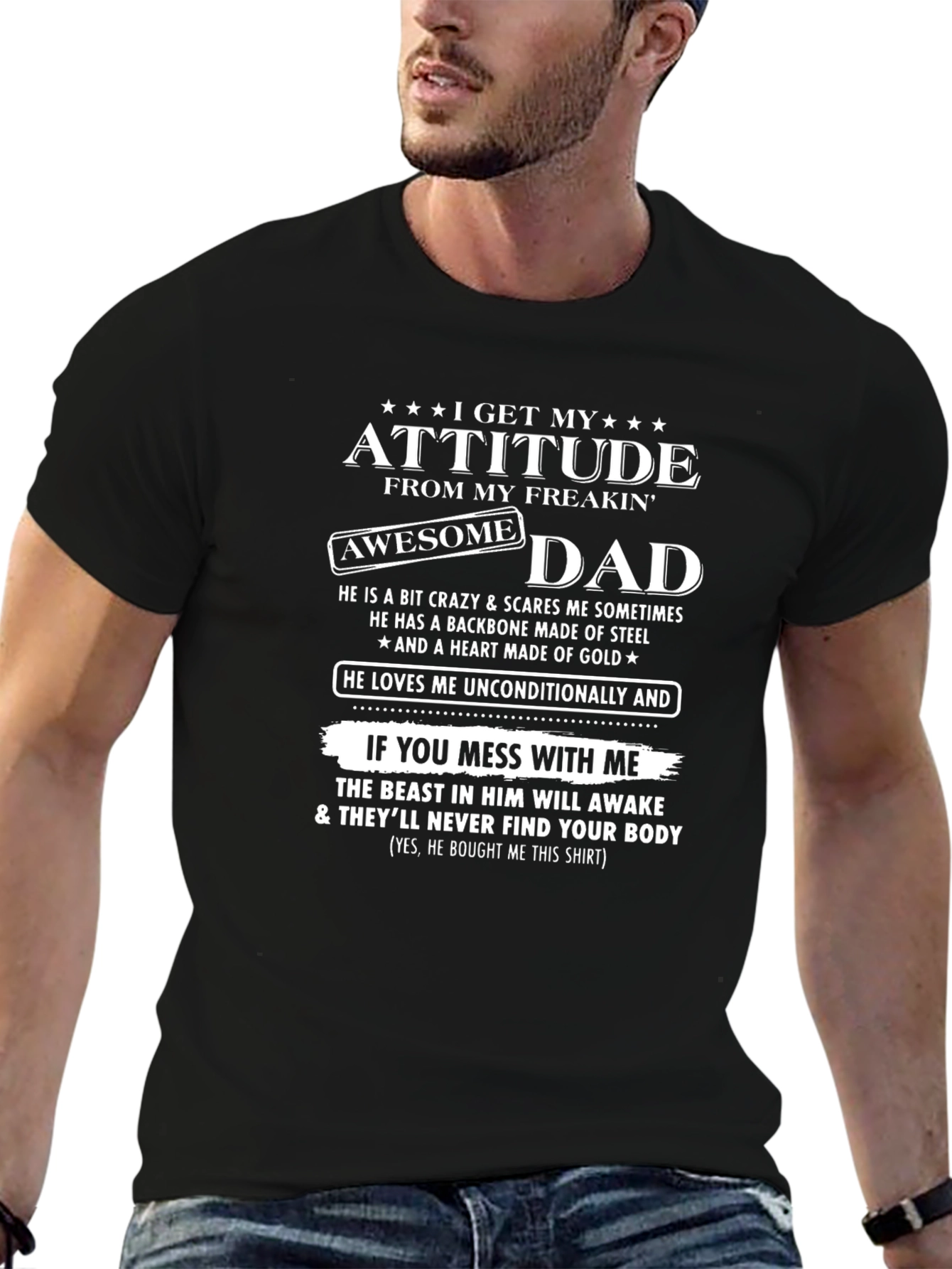 Black Awesome Dad Attitude Graphic T-Shirt view 6