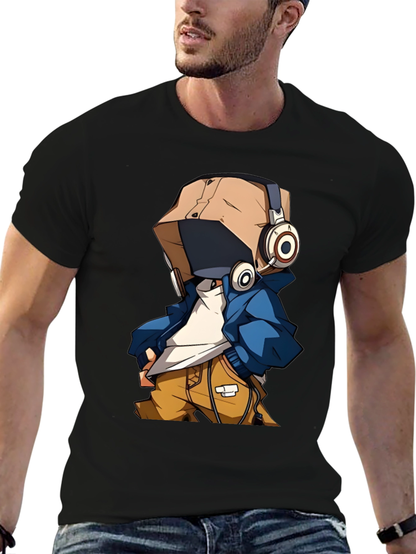 Black Cool Cartoon Character T-Shirt view 6