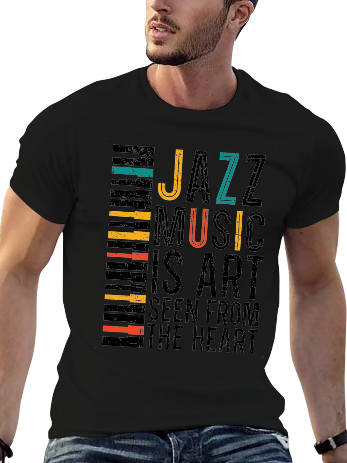 Black Jazz Music Art T-Shirt - Seen From The Heart view 6