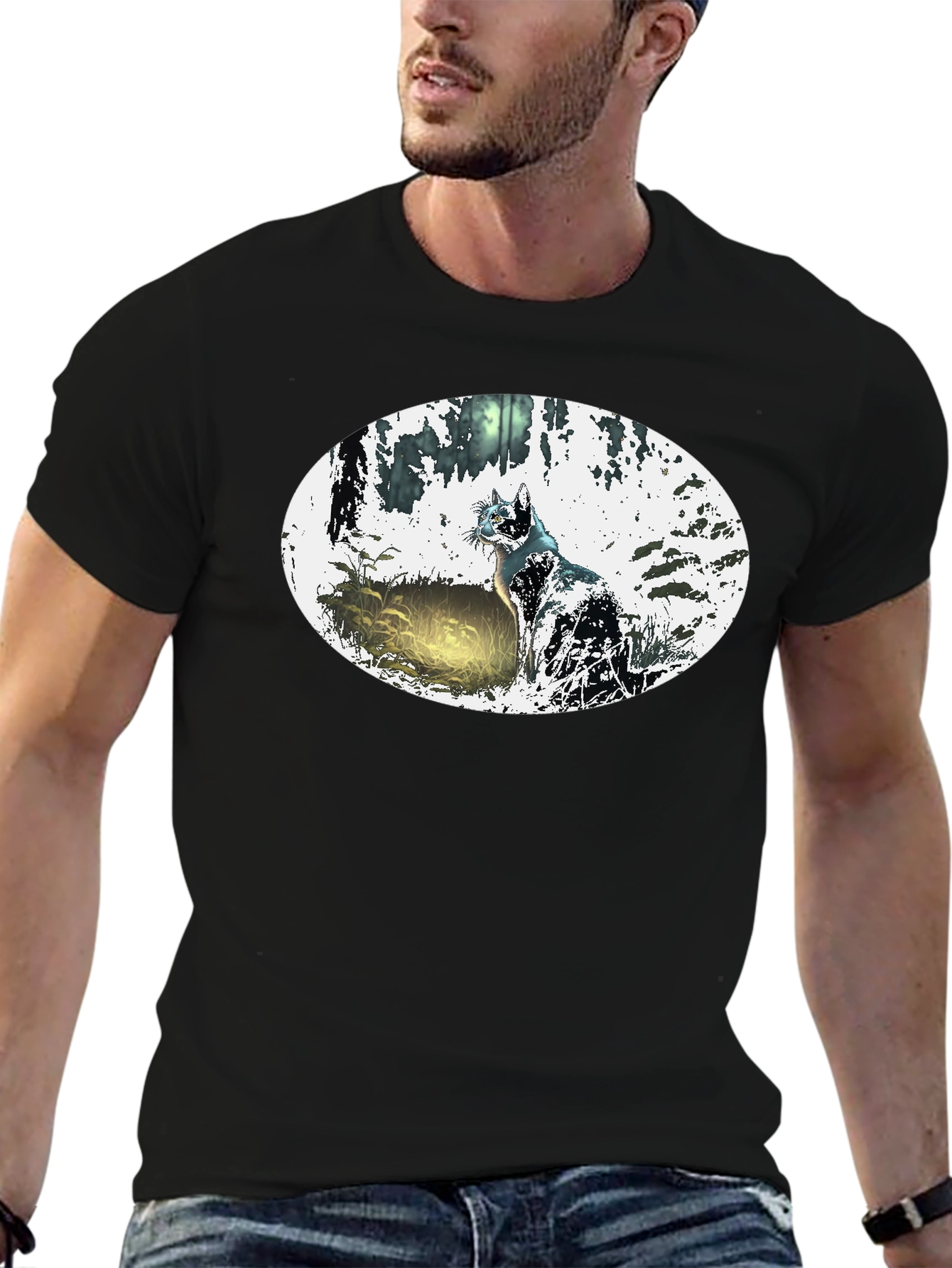 Black Mystic Cat Black T-Shirt view 6
