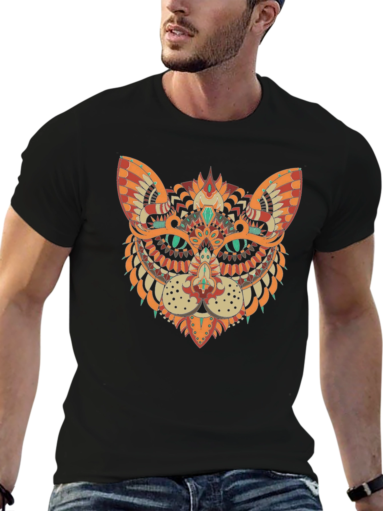 Black Mystic Cat Graphic Tee - Stylish Black T-Shirt view 6