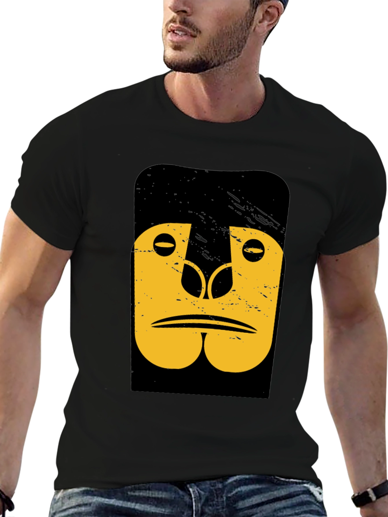 Black Abstract Gorilla Graphic Tee - Black Cotton T-Shirt view 6