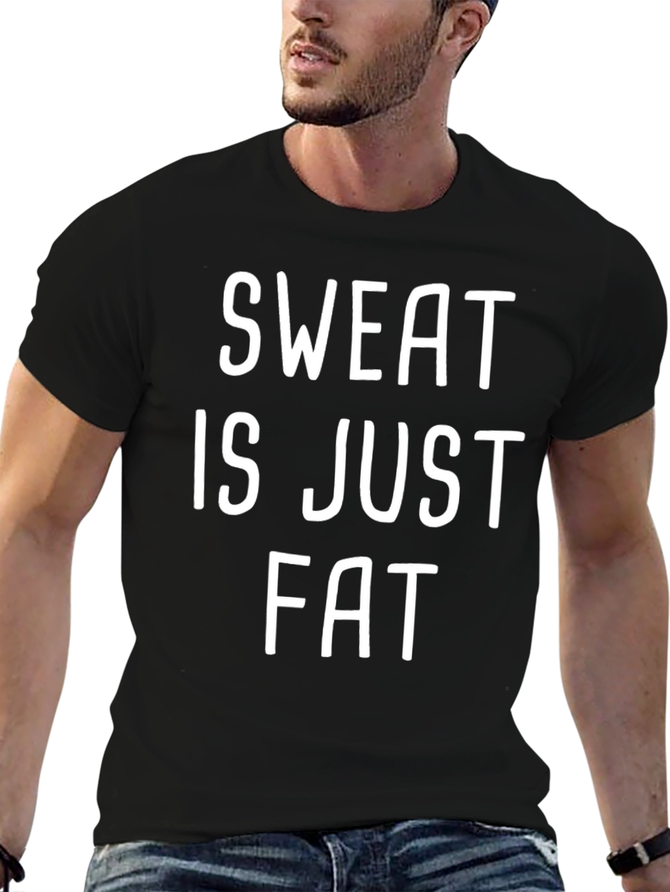 Black Sweat is Just Fat Crying Funny Workout T-Shirt view 6