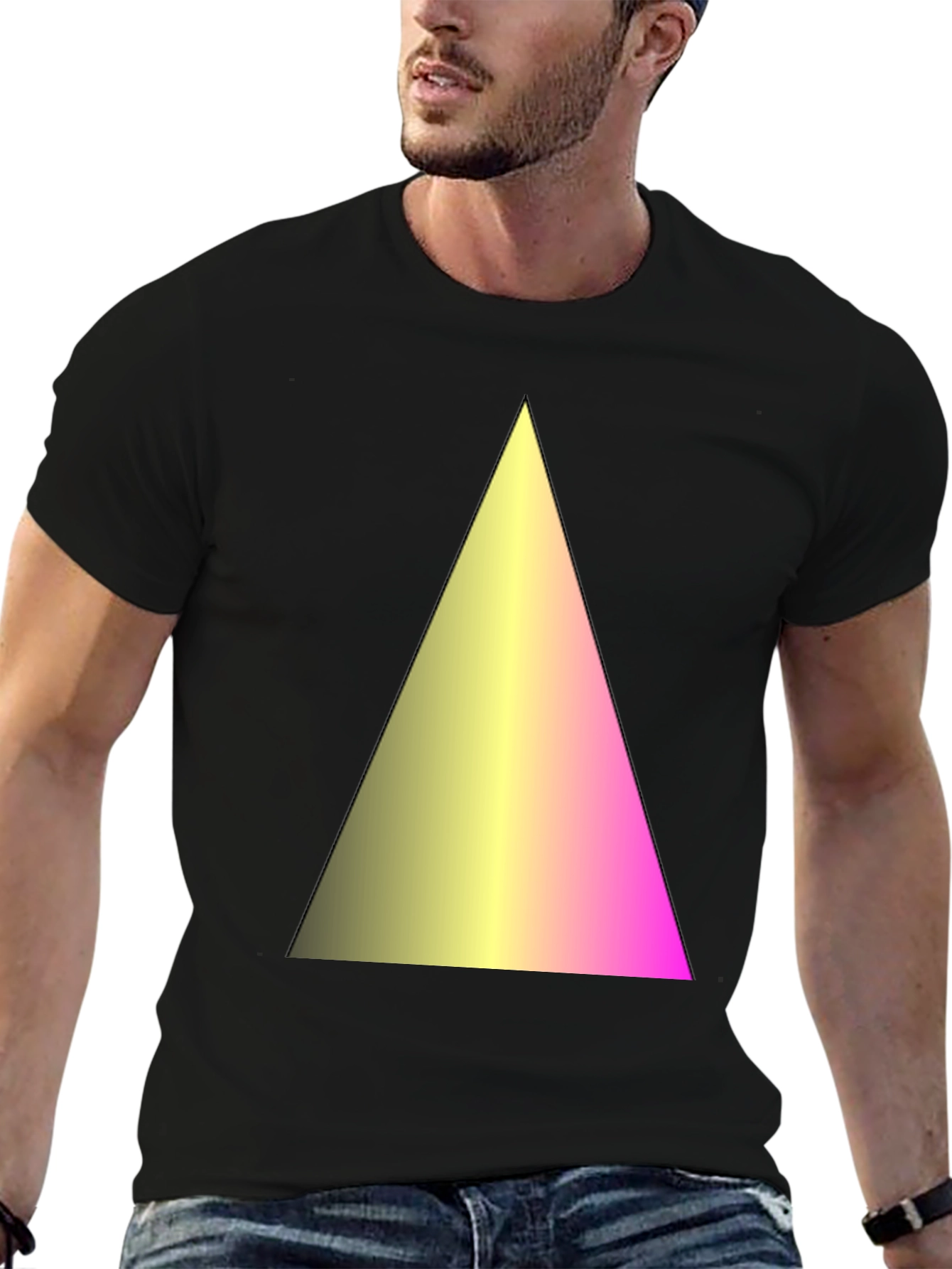Black Gradient Triangle Graphic Black T-Shirt view 6