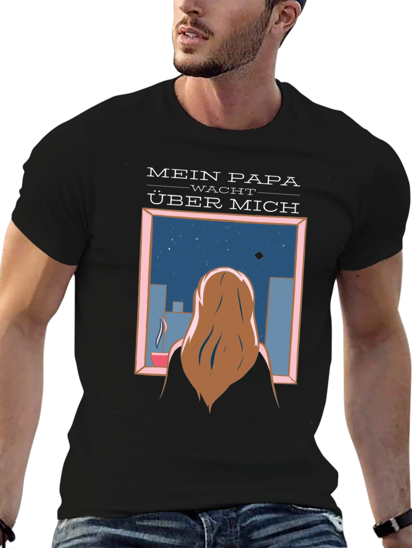 Black Mein Papa Wacht Über Mich T-Shirt view 6
