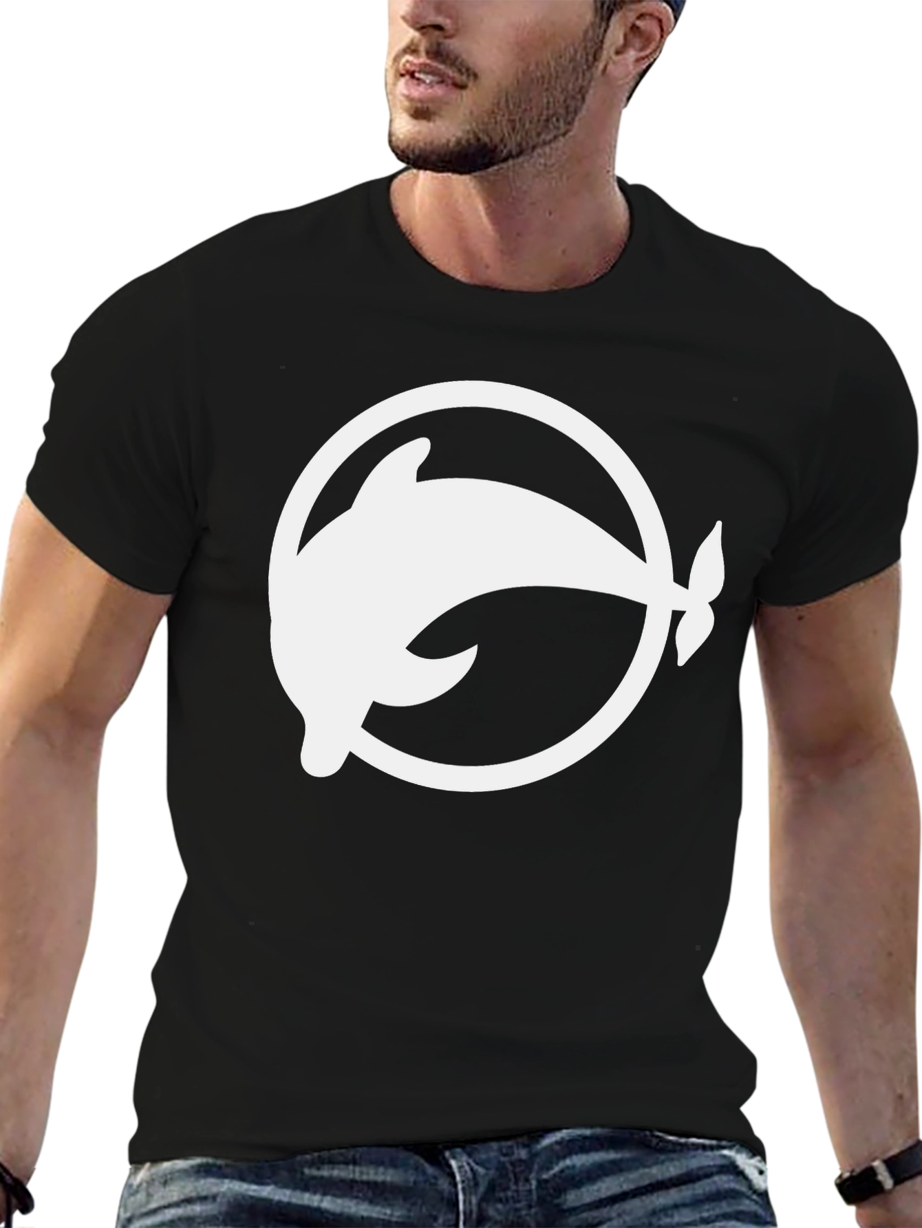 Black Dolphin Circle Graphic Tee - Stylish Black Cotton Blend T-Shirt view 6