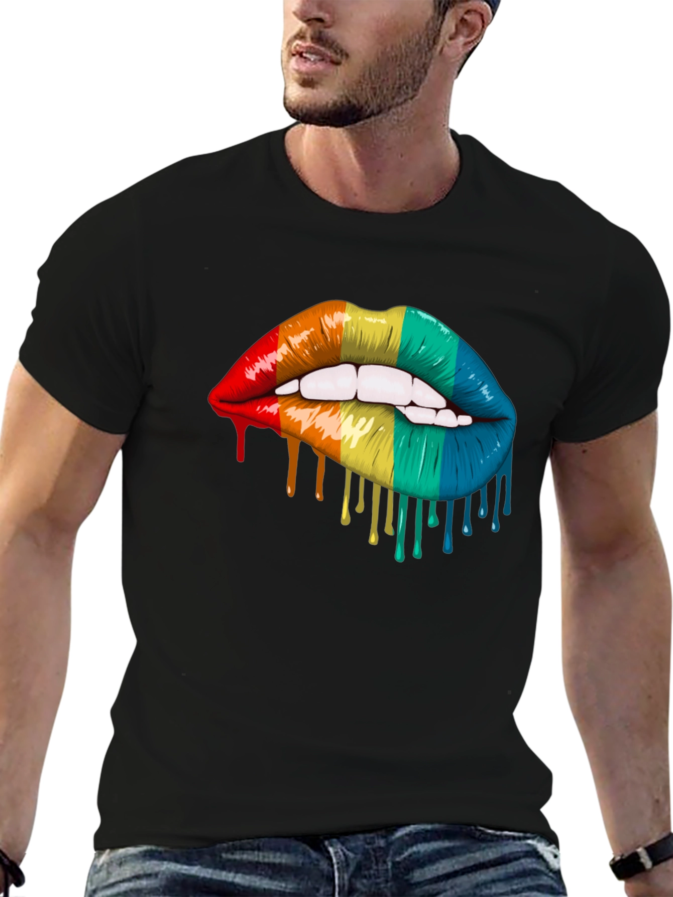 Black Rainbow Lips Graphic T-Shirt - Pride Tee view 6