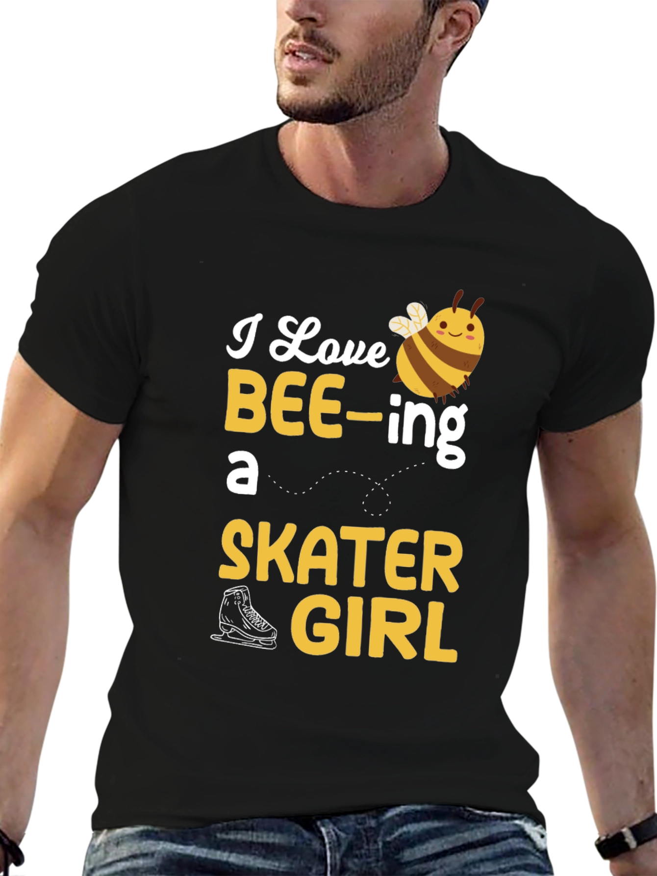 Black I Love BEE-ing a Skater Girl T-Shirt view 6