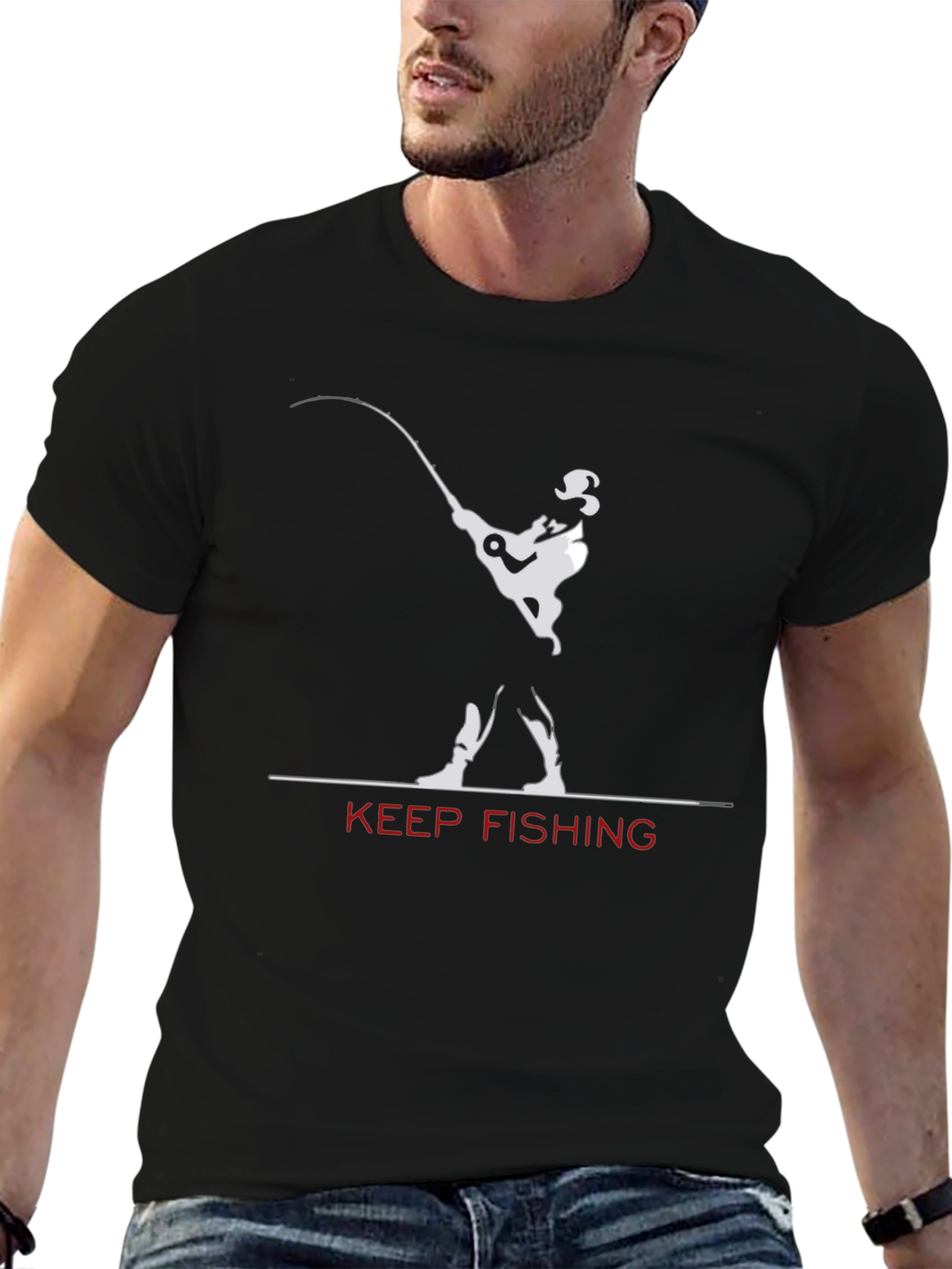 Black Keep Fishing Graphic T-Shirt - Black view 6