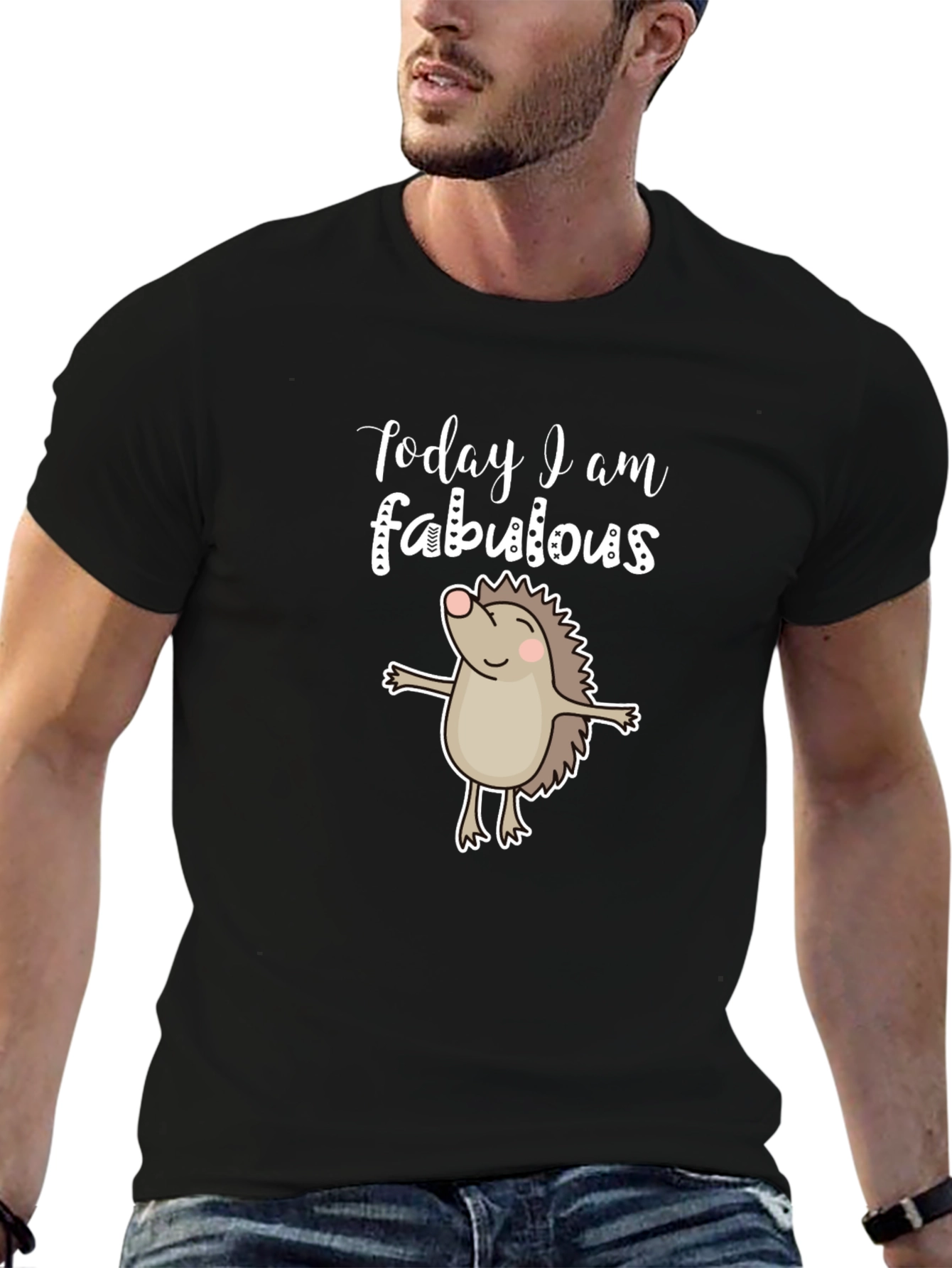 Black Today I Am Fabulous T-Shirt - Hedgehog Design view 6