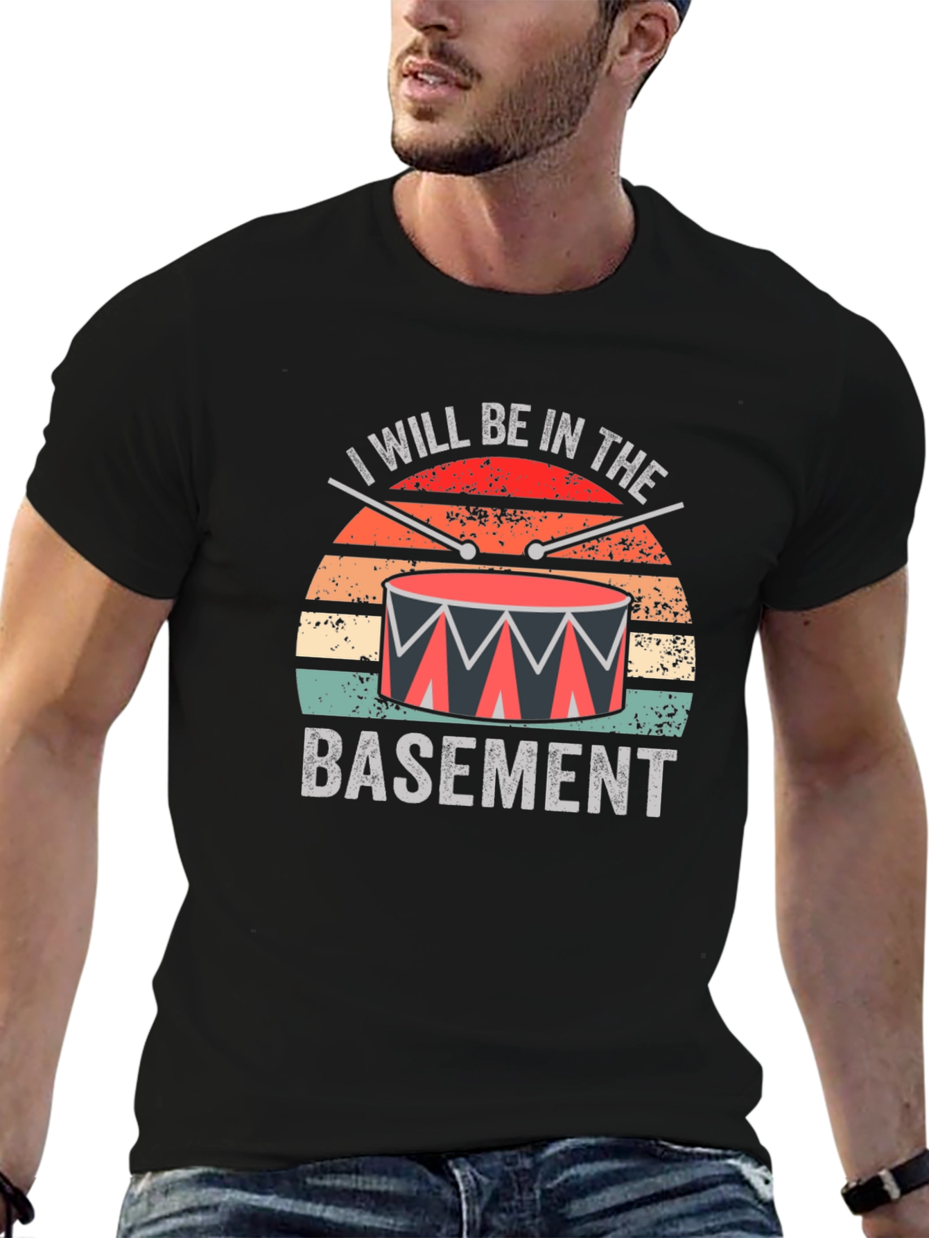 Black I Will Be In The Basement Drummer T-Shirt view 6