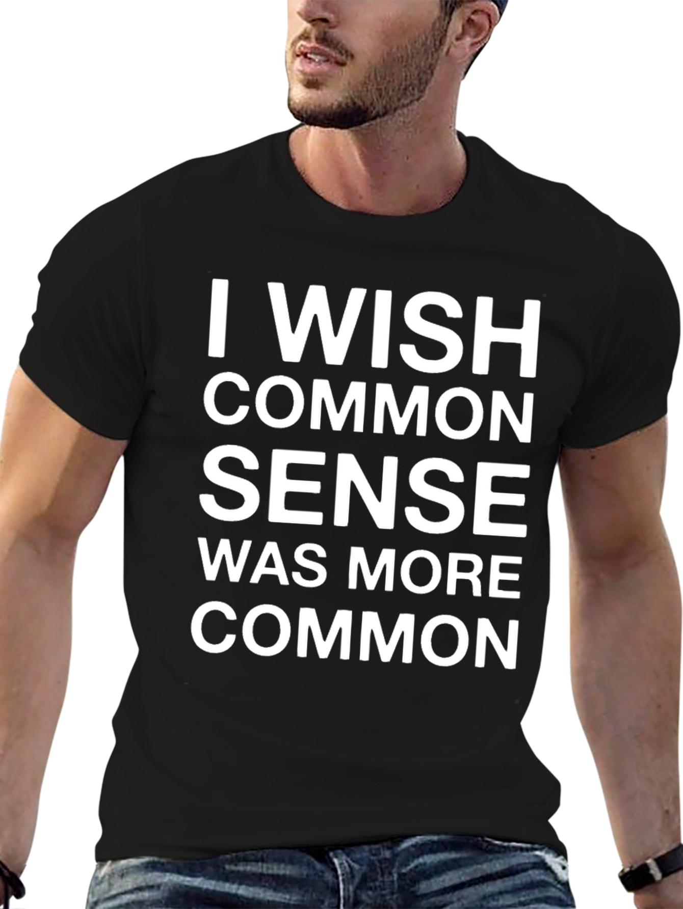 Black Funny "I Wish Common Sense" Graphic Tee - Black view 6