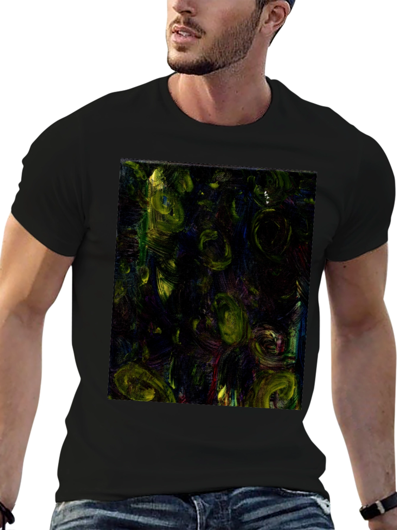 Black Abstract Art Print Black T-Shirt view 6