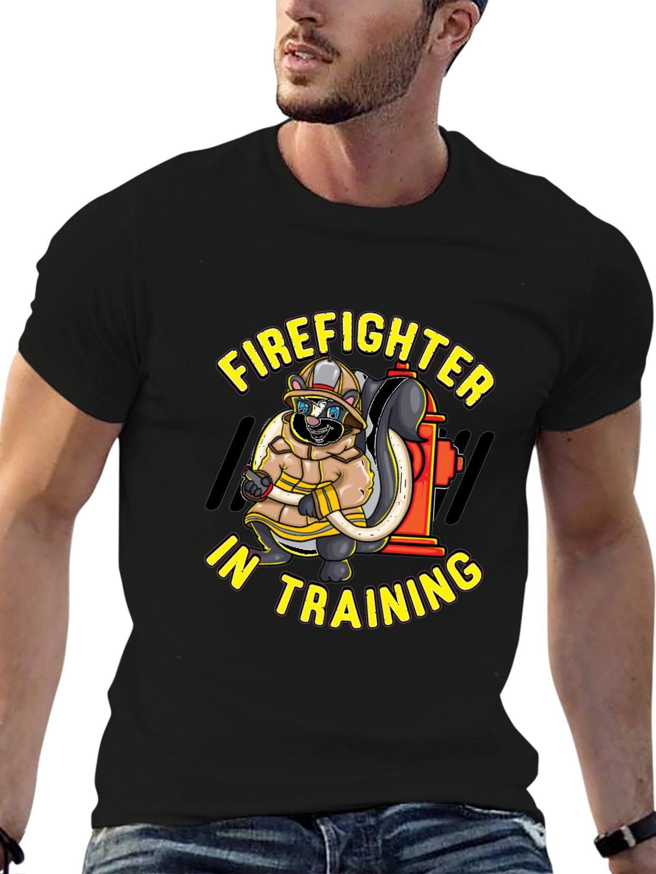 Black Firefighter Skunk in Training T-Shirt view 6