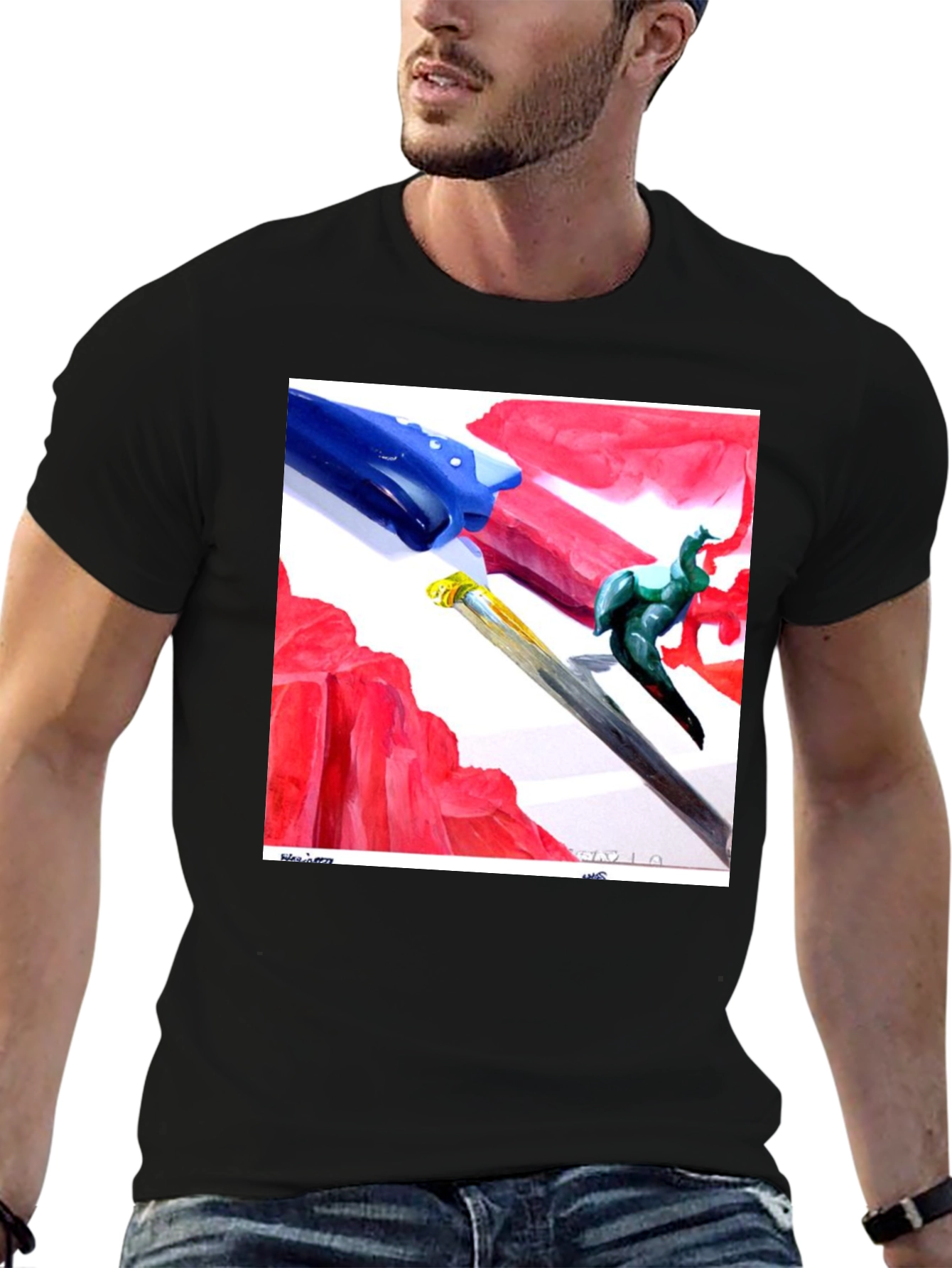 Black Abstract Art T-Shirt - Modern Artistic Tee view 6