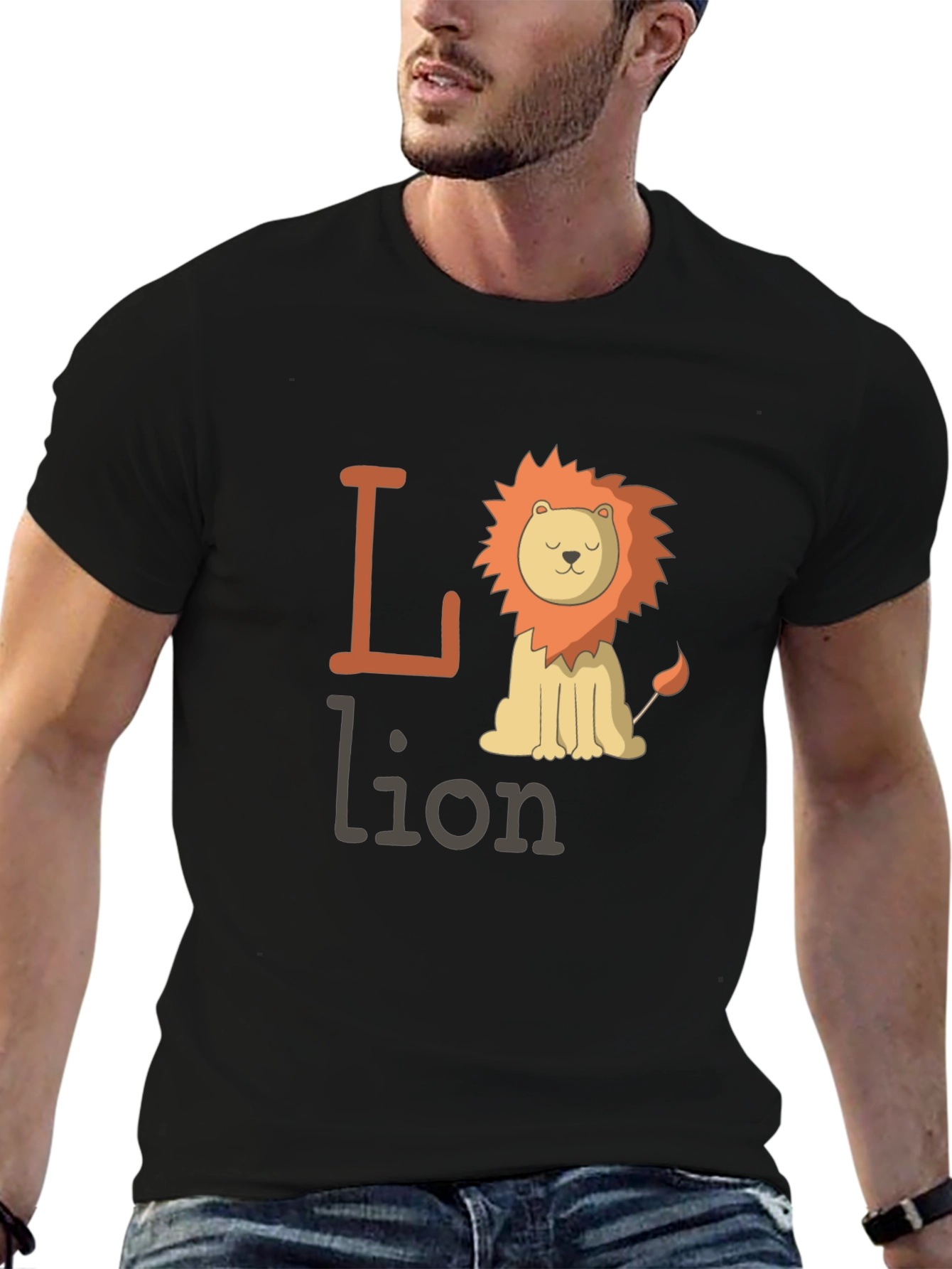 Black Cute Lion Graphic Tee - Animal Lover T-Shirt view 6