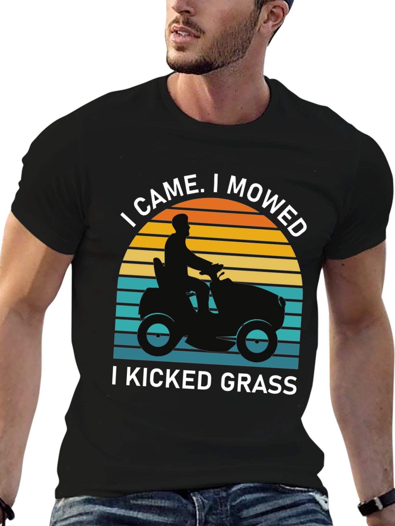 Black I Came I Mowed I Kicked Grass Black T-Shirt view 6