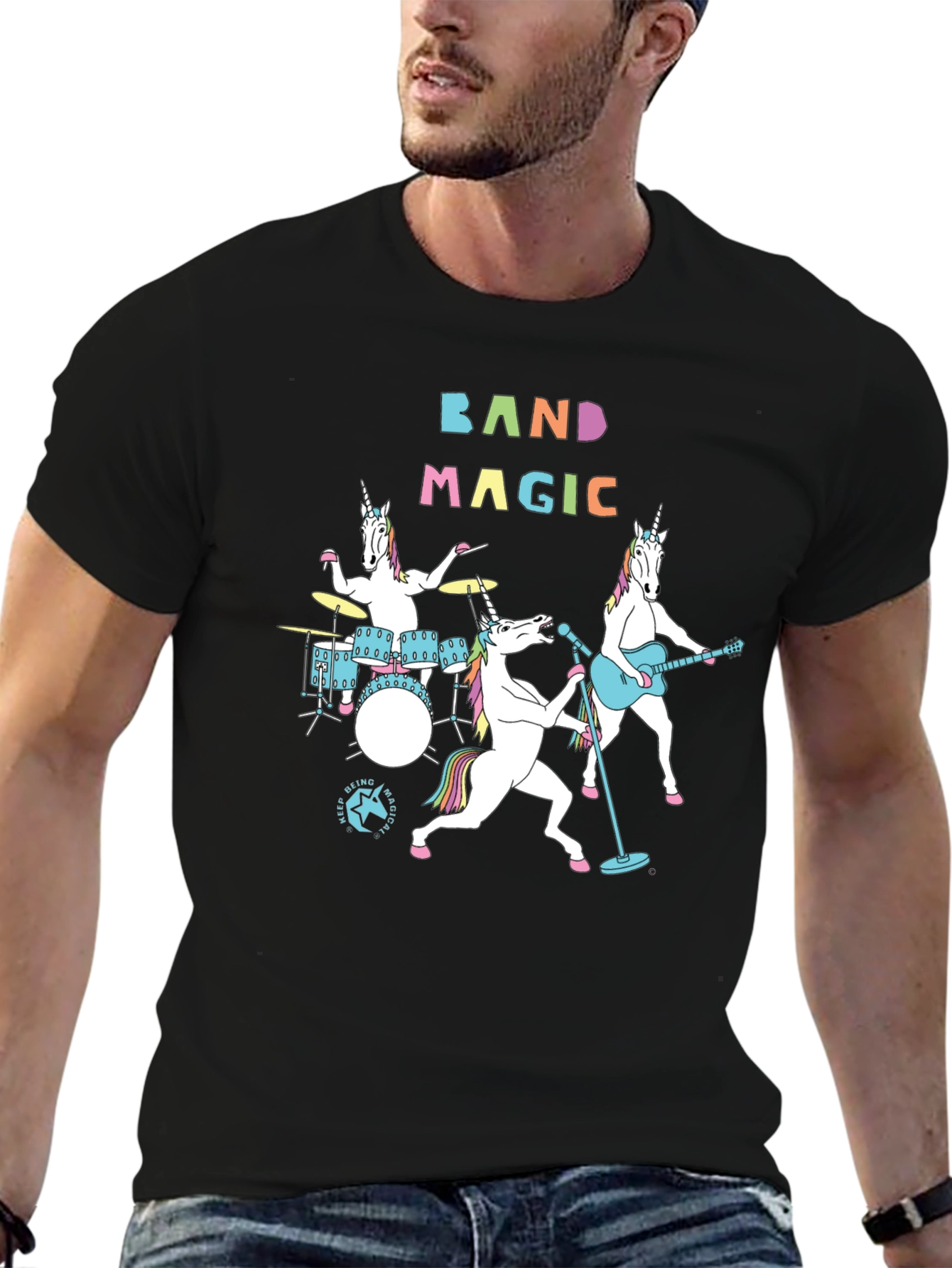 Black Band Magic Unicorn Graphic T-Shirt view 6