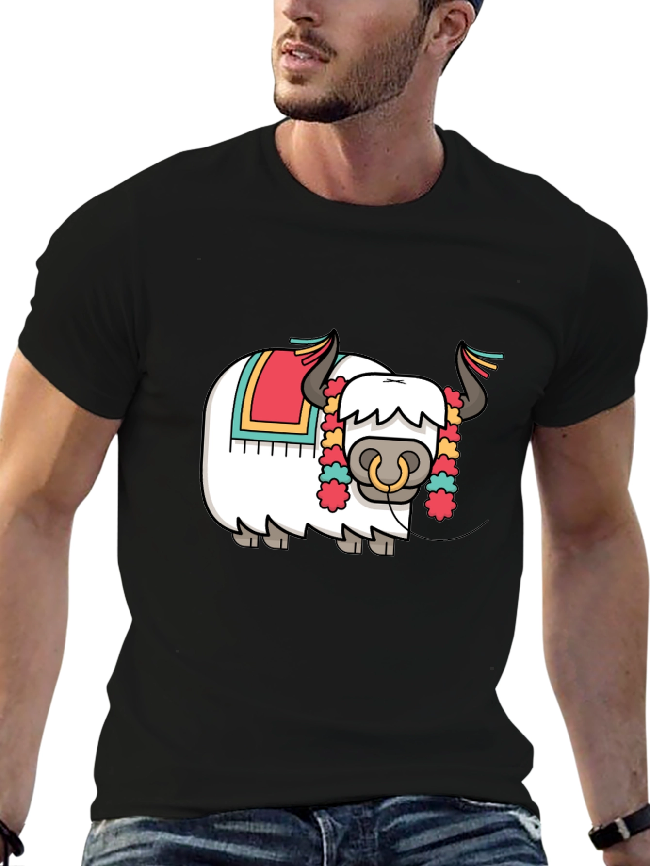 Black Yak Cartoon Graphic T-Shirt - Fun & Unique Design view 6