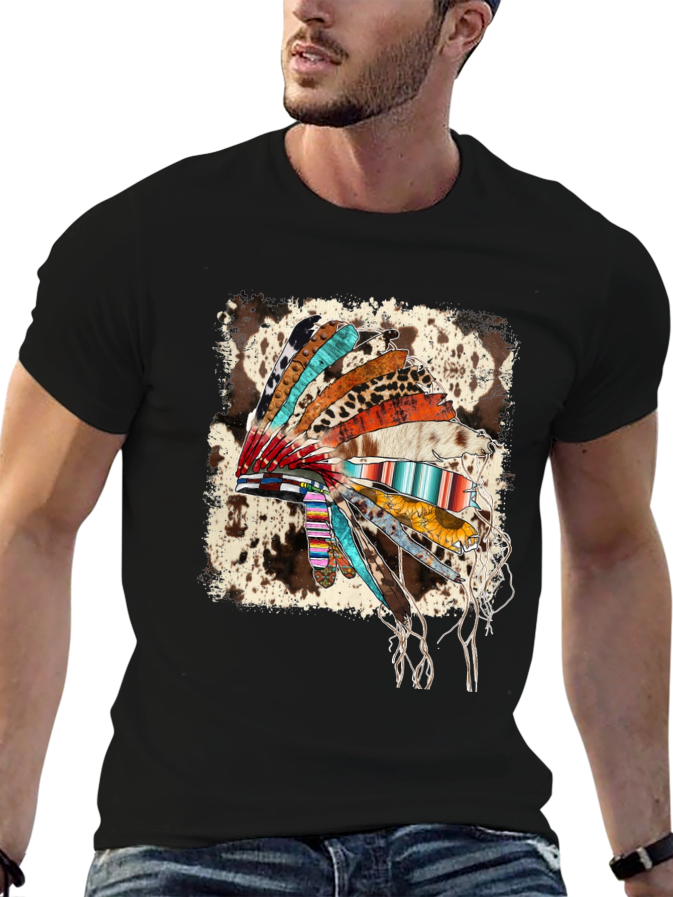 Black Rustic Headdress Graphic Tee - Western Style view 6