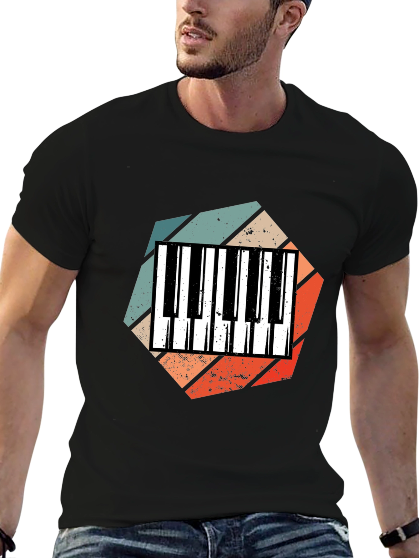 Black Retro Piano Keys T-Shirt - Music Lover Tee view 6