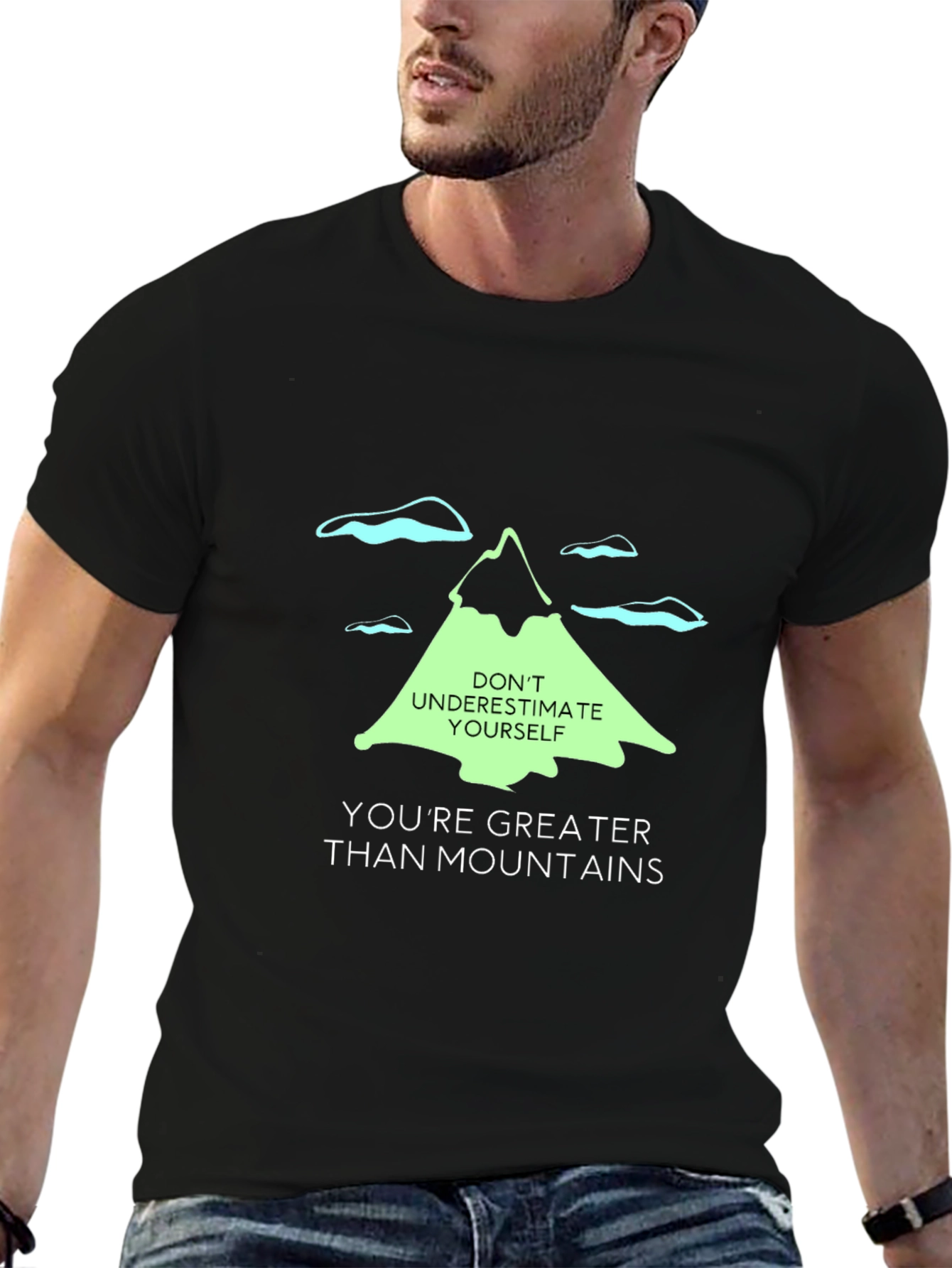 Black Motivational Graphic Tee - Greater Than Mountains view 6