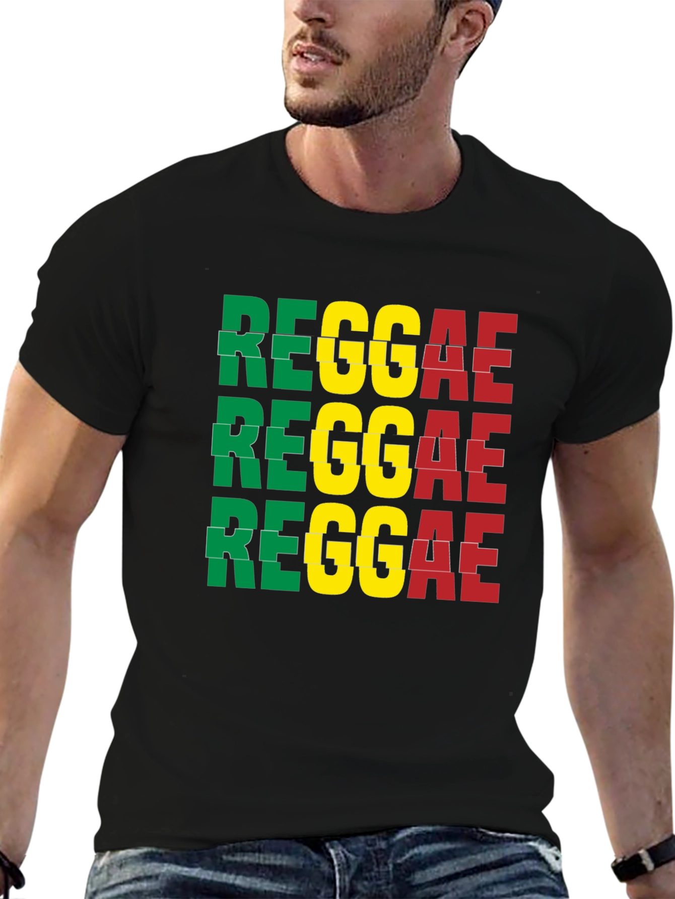 Black Reggae T-Shirt - Green, Yellow, Red view 6