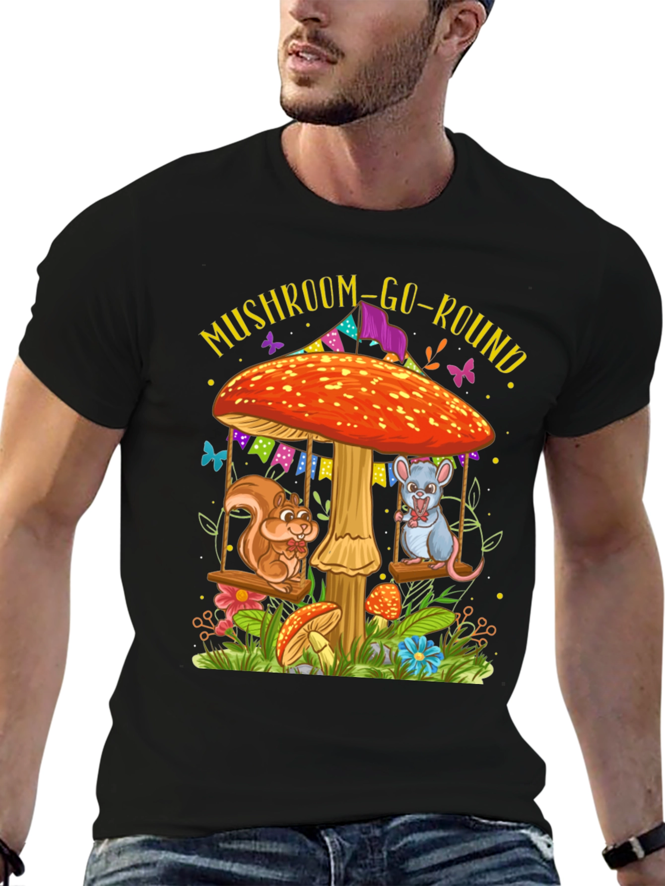 Black Mushroom Go Round Graphic Tee view 6