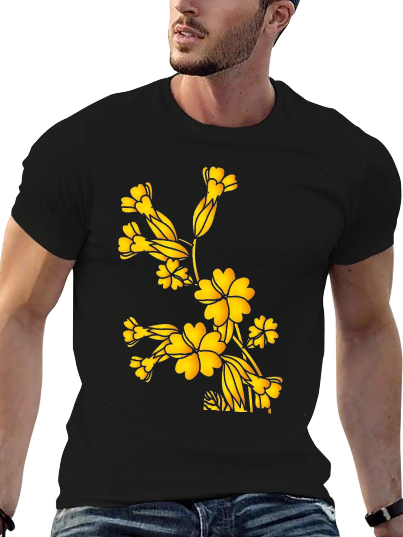 Black Floral Blossom Black T-Shirt view 6