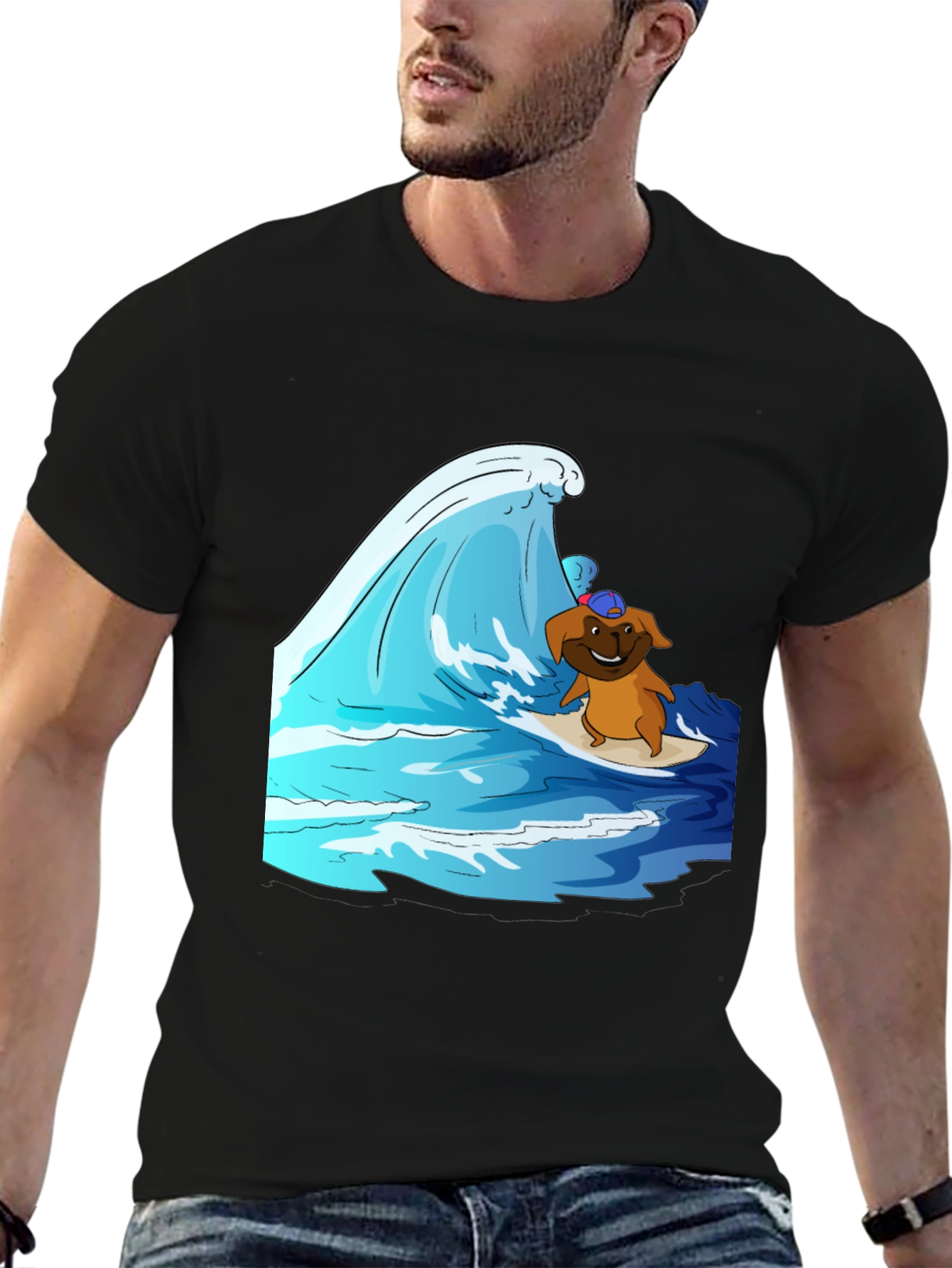Black Surfing Dog T-Shirt view 6