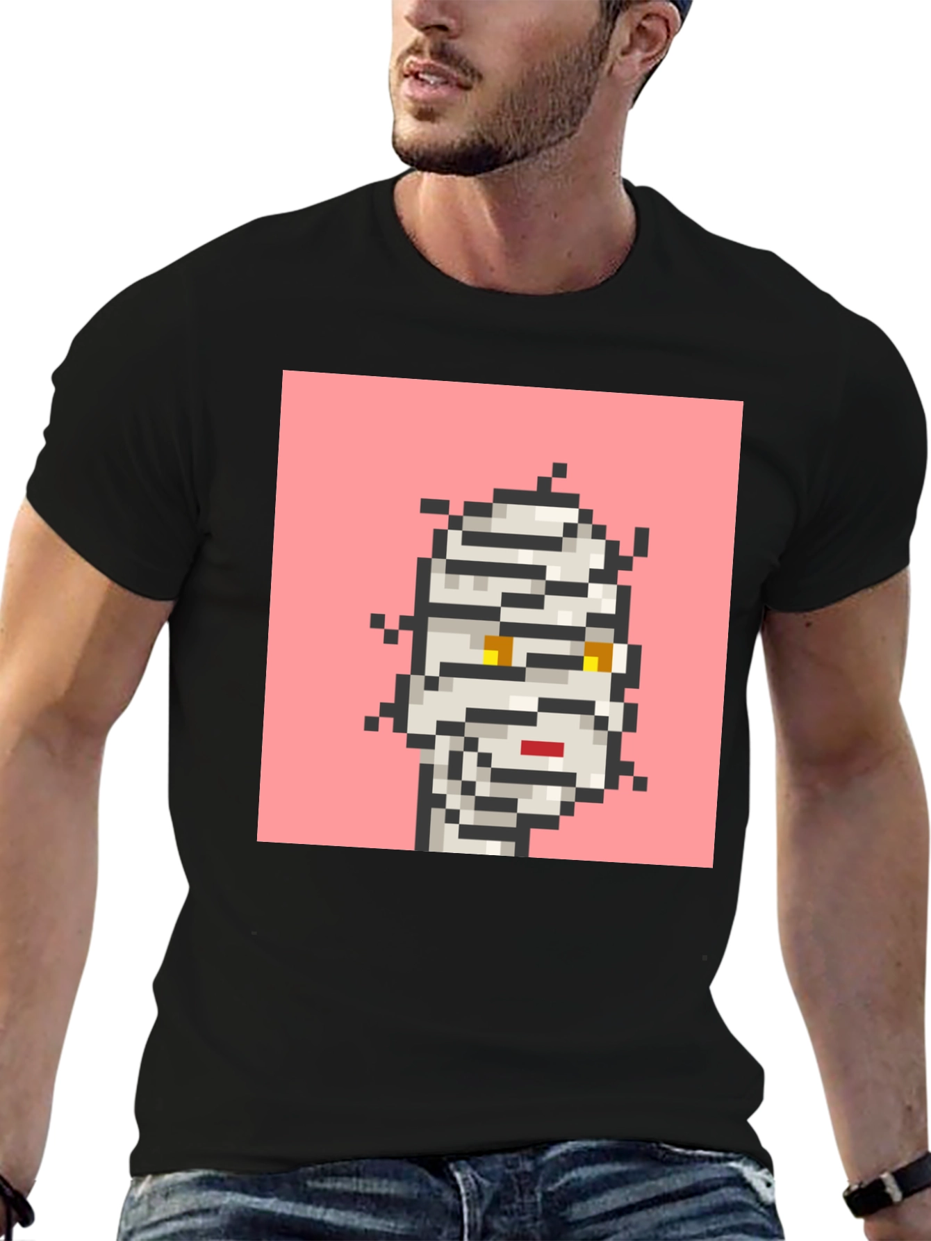 Black Pixelated Mummy Graphic Black T-Shirt view 6