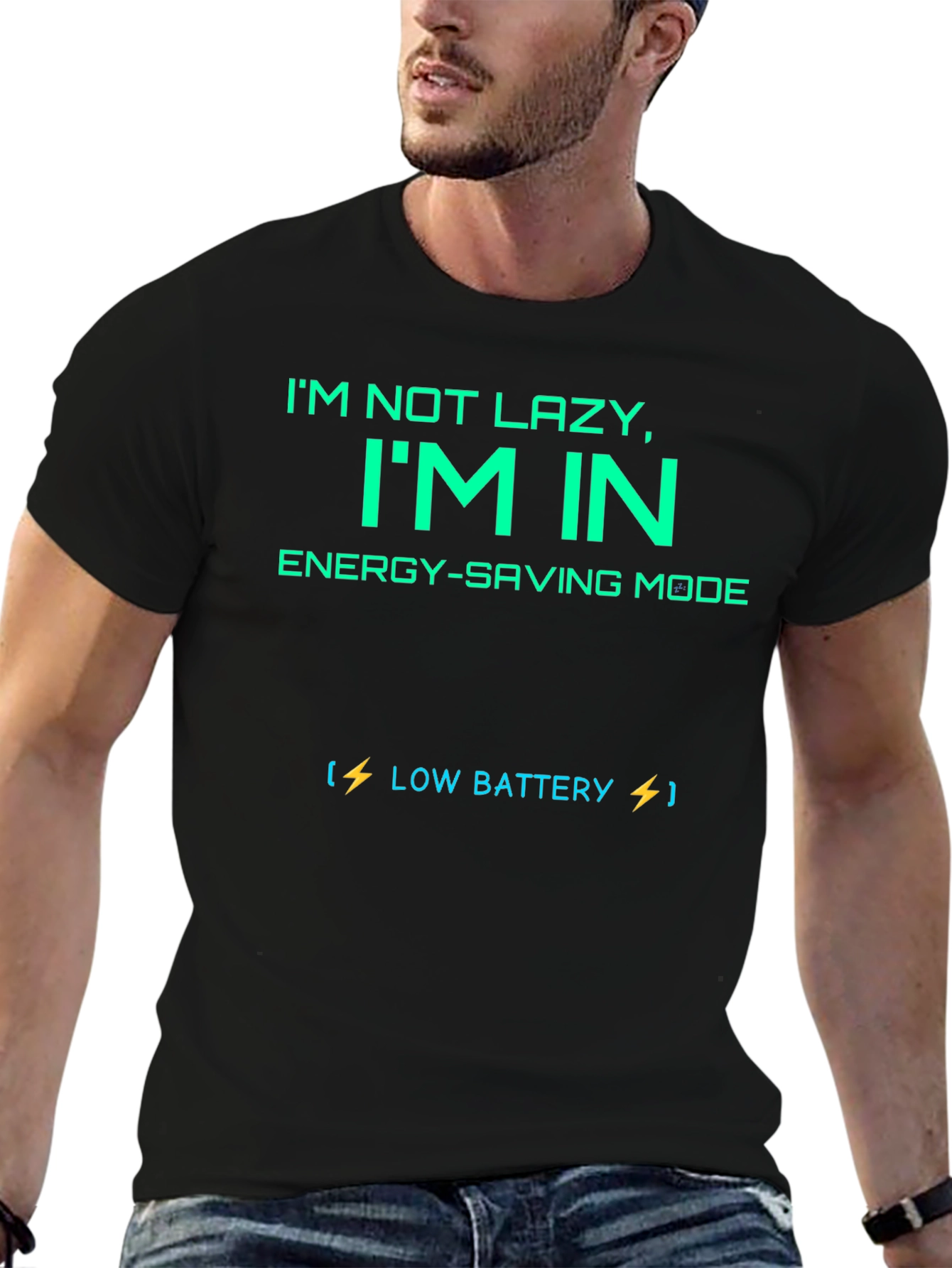 Black Funny "I'm Not Lazy" Graphic Tee view 6