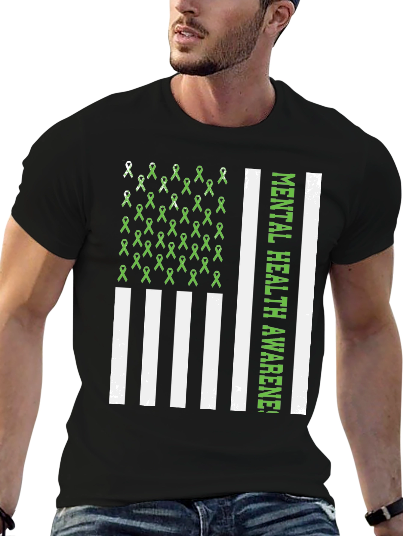 Black Mental Health Awareness Ribbon Flag T-Shirt view 6