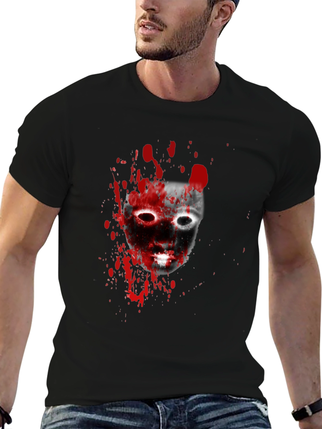 Black Bloody Mask Graphic Tee - Horrorcore Style view 6