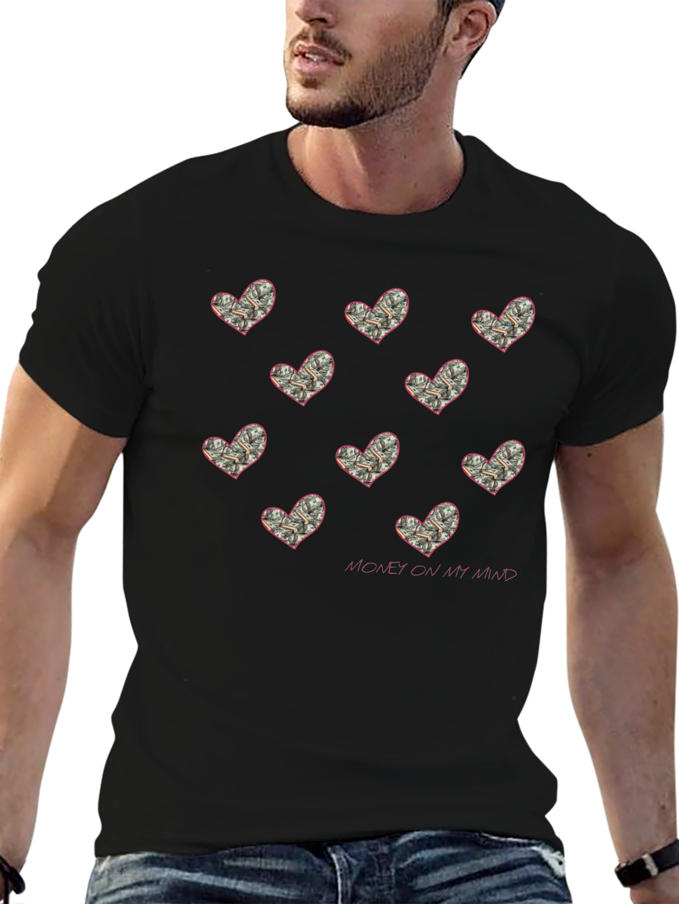 Money On My Mind Heart Print T-Shirt - 6
