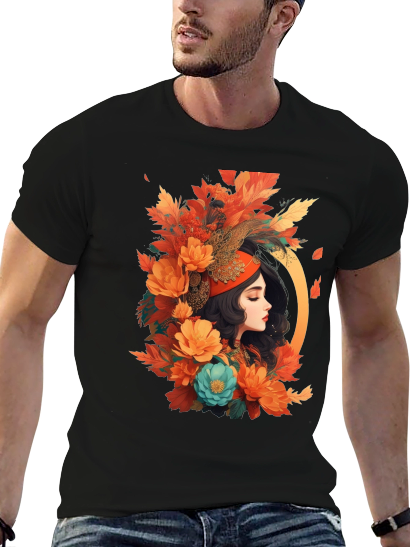Black Floral Portrait Graphic Tee - Autumn Beauty view 6