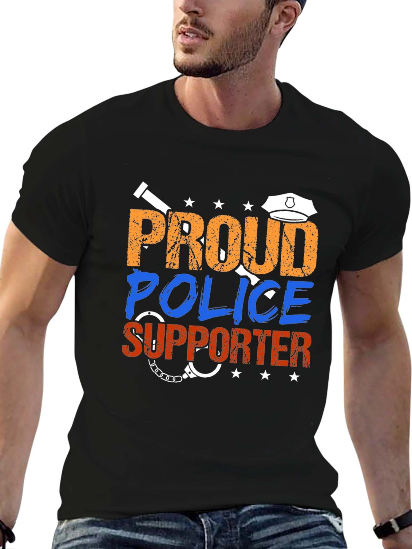 Black Proud Police Supporter Graphic Tee view 6