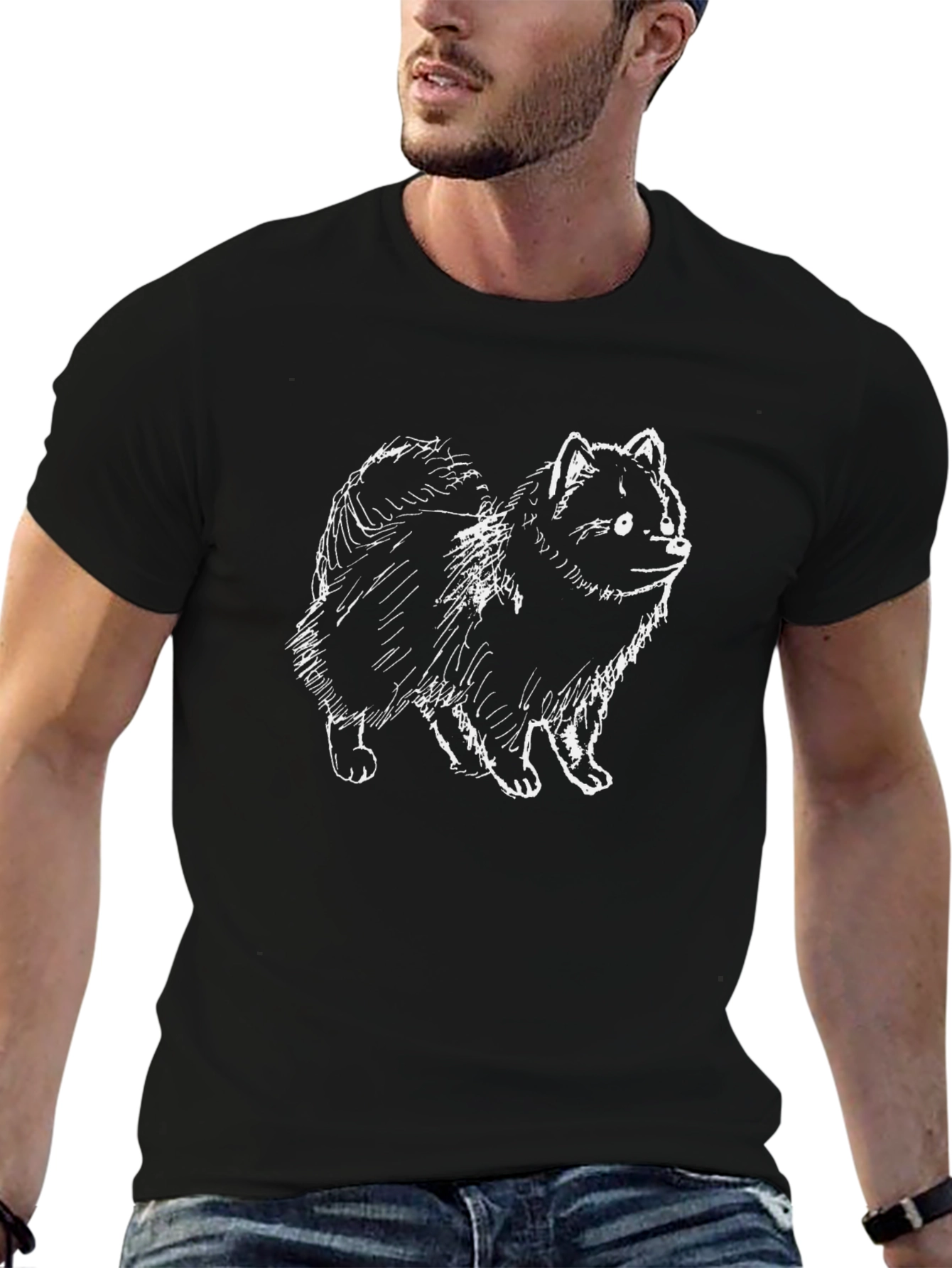 Dog Sketch Graphic Tee - Black Cotton Blend - 6