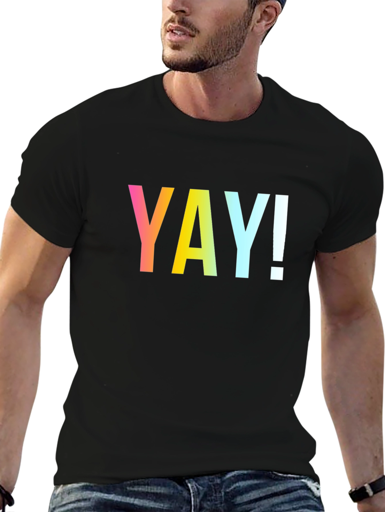 Black Vibrant 'YAY!' Graphic Black T-Shirt view 6