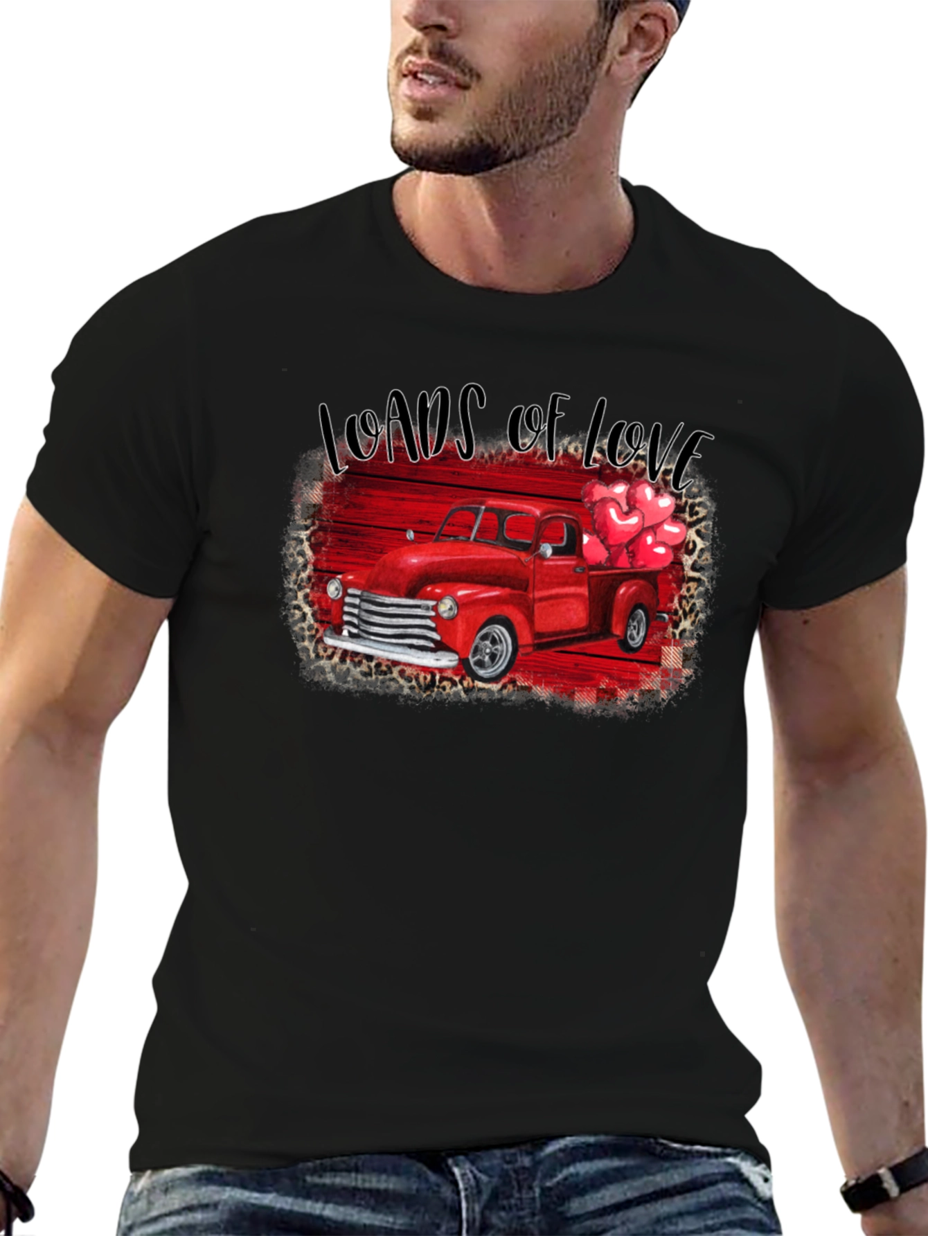 Black Loads of Love Valentine's Truck T-Shirt view 6