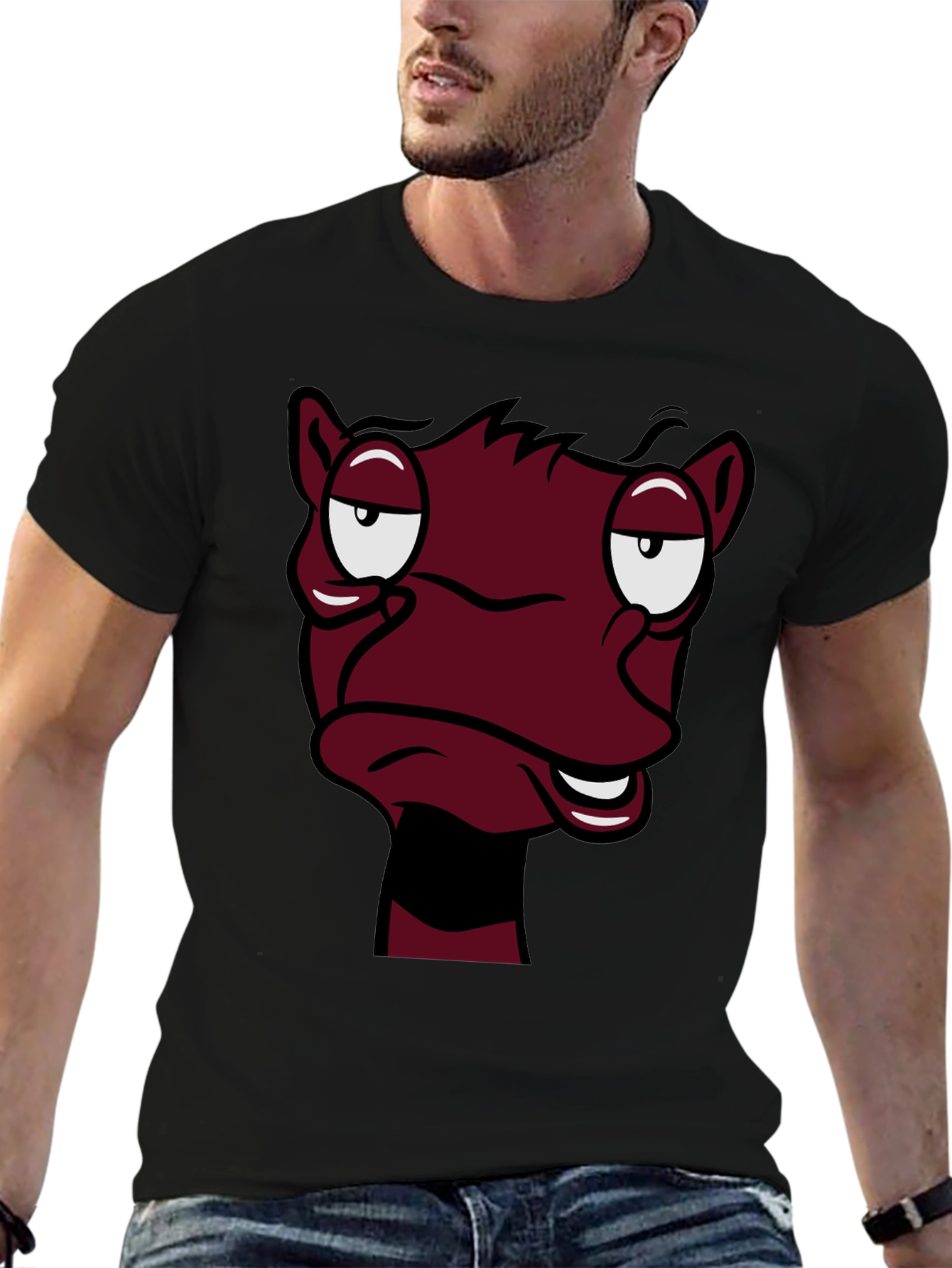 Black Funny Cartoon Face Graphic Tee - Black T-Shirt view 6